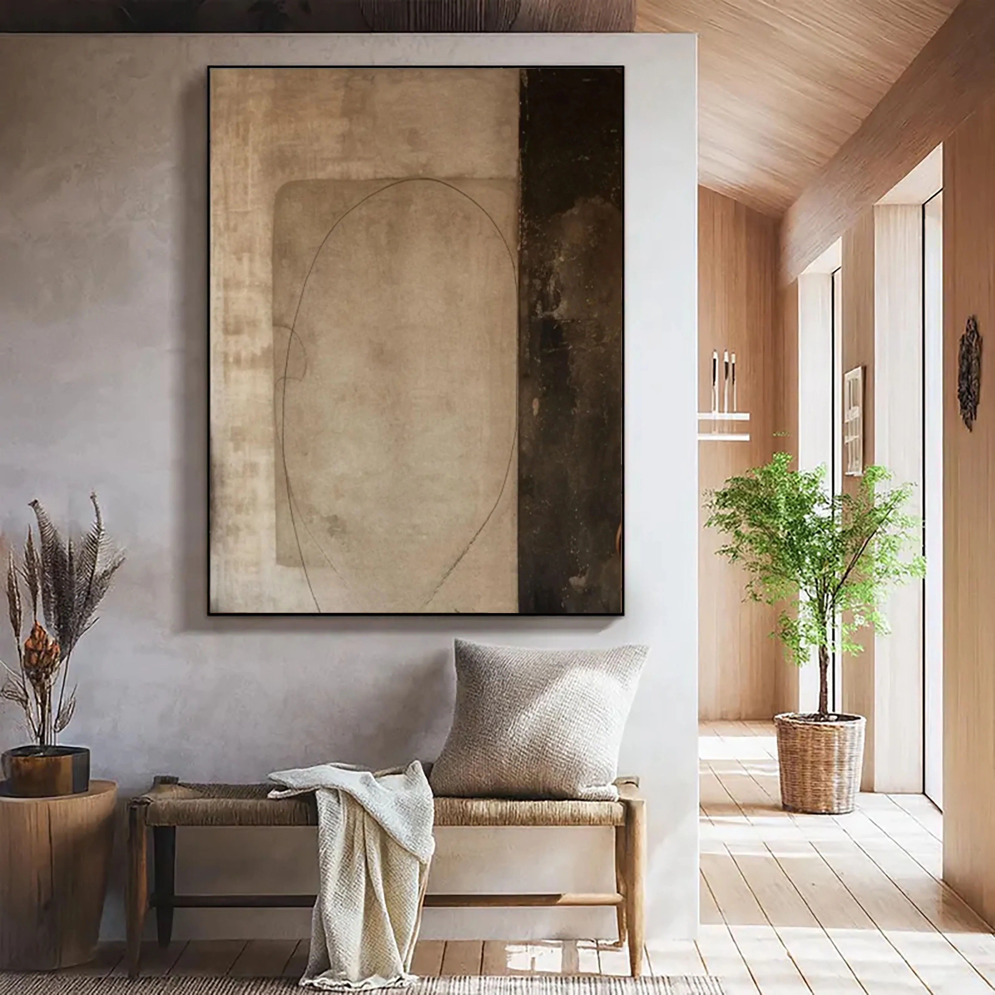 Neutral Abstract Wall Art – Minimalist Beige Canvas Painting #PP007