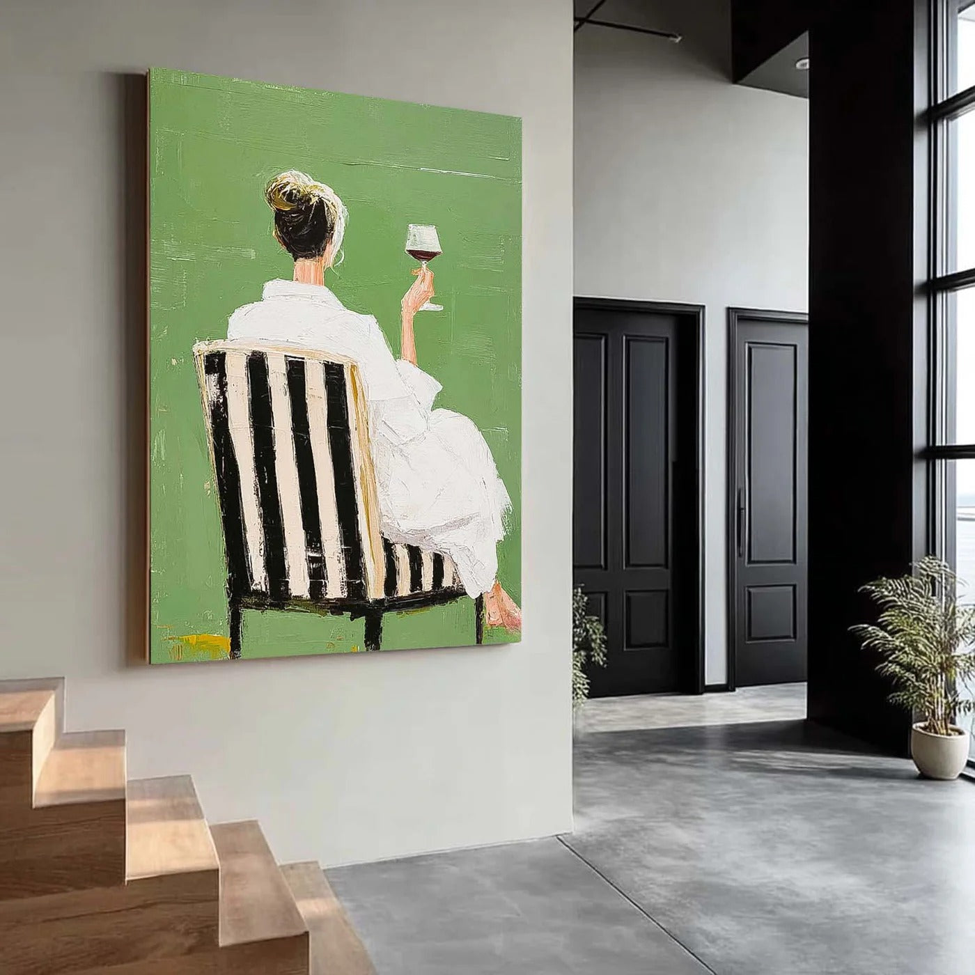 Woman with Wine Glass Canvas Painting — Original Figurative Art #CP032