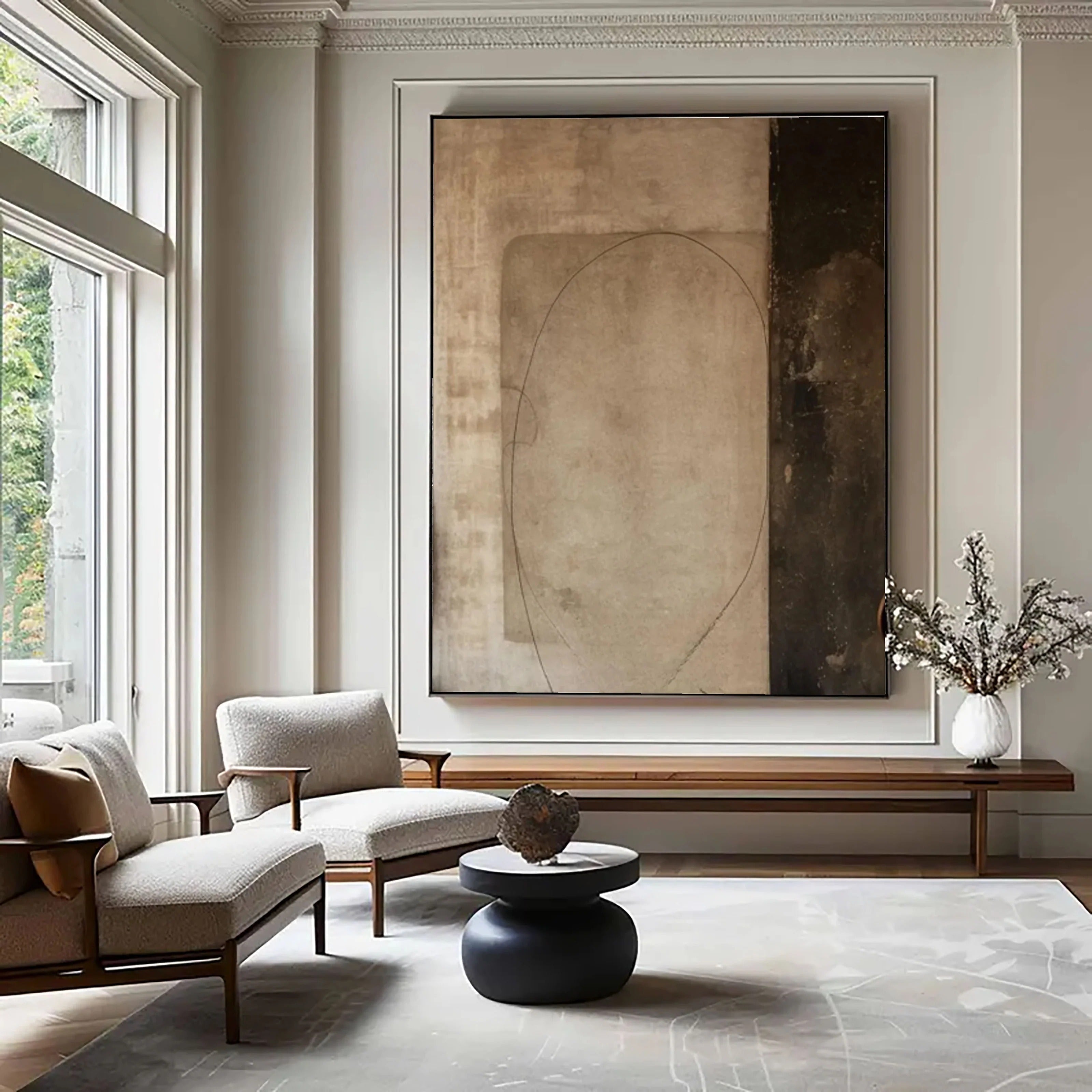Neutral Abstract Wall Art – Minimalist Beige Canvas Painting #PP007