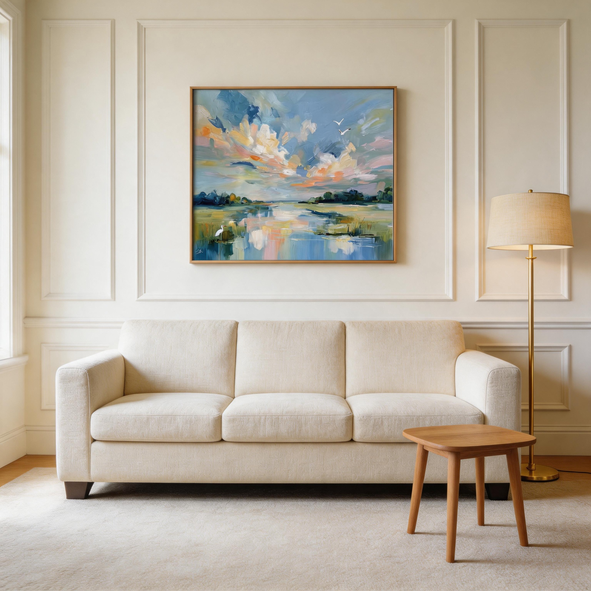 Pastel Lakeside Sunset Oil Painting #PL001