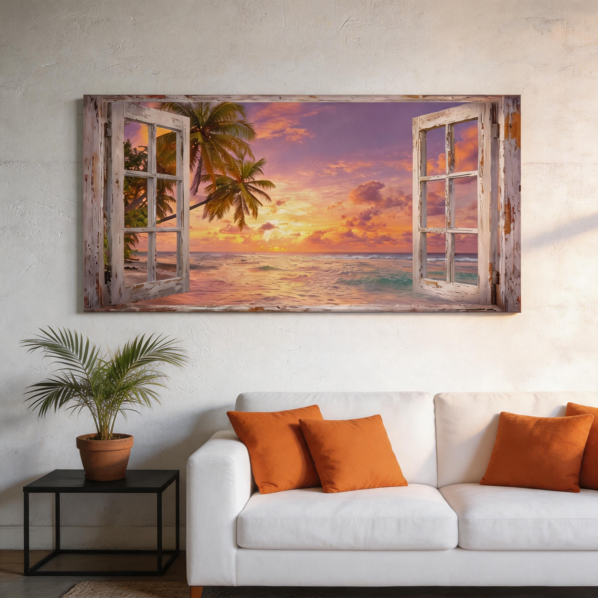 Tropical Beach Window View Wall Art #BC017