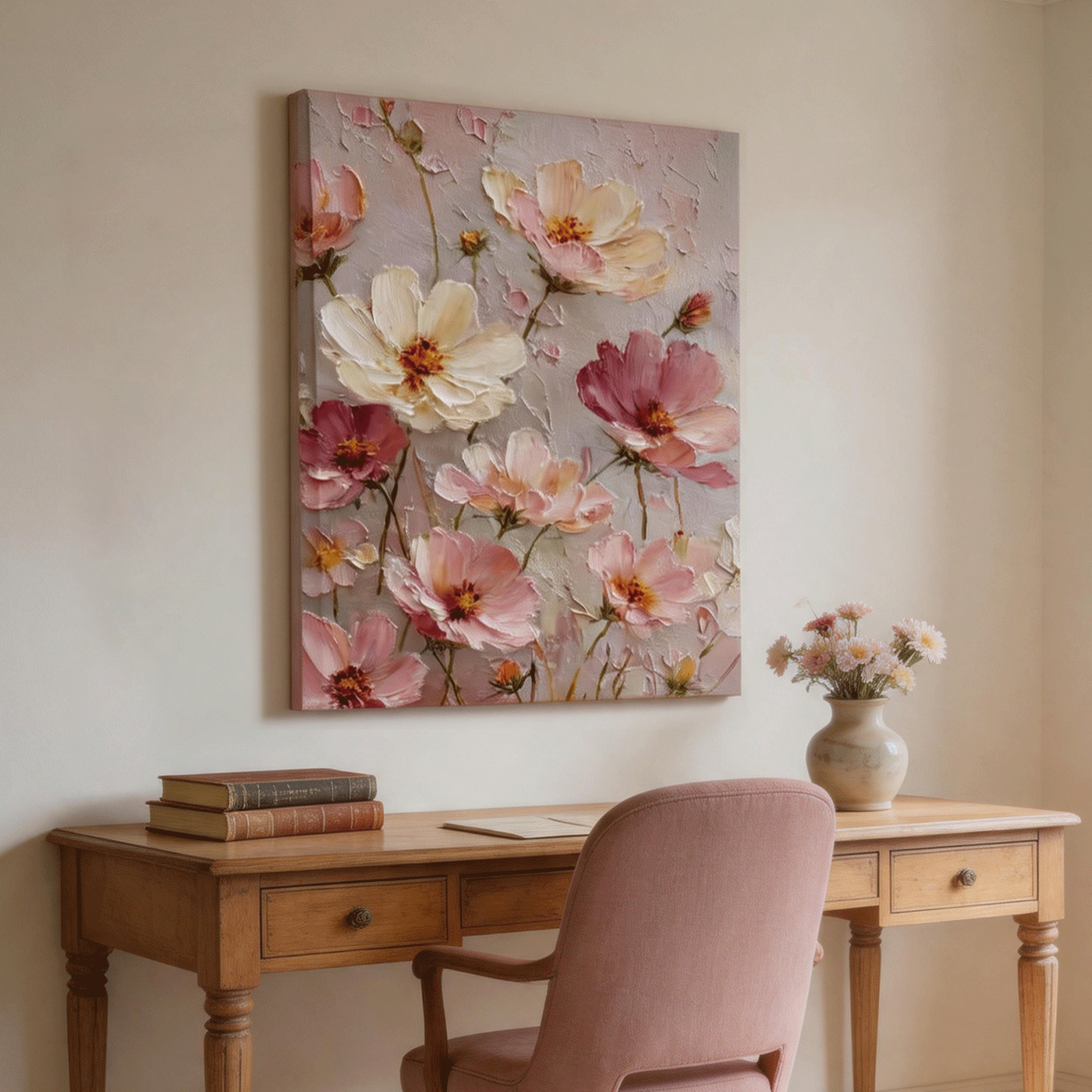 Soft Blush Cosmos Wall Art #FL013