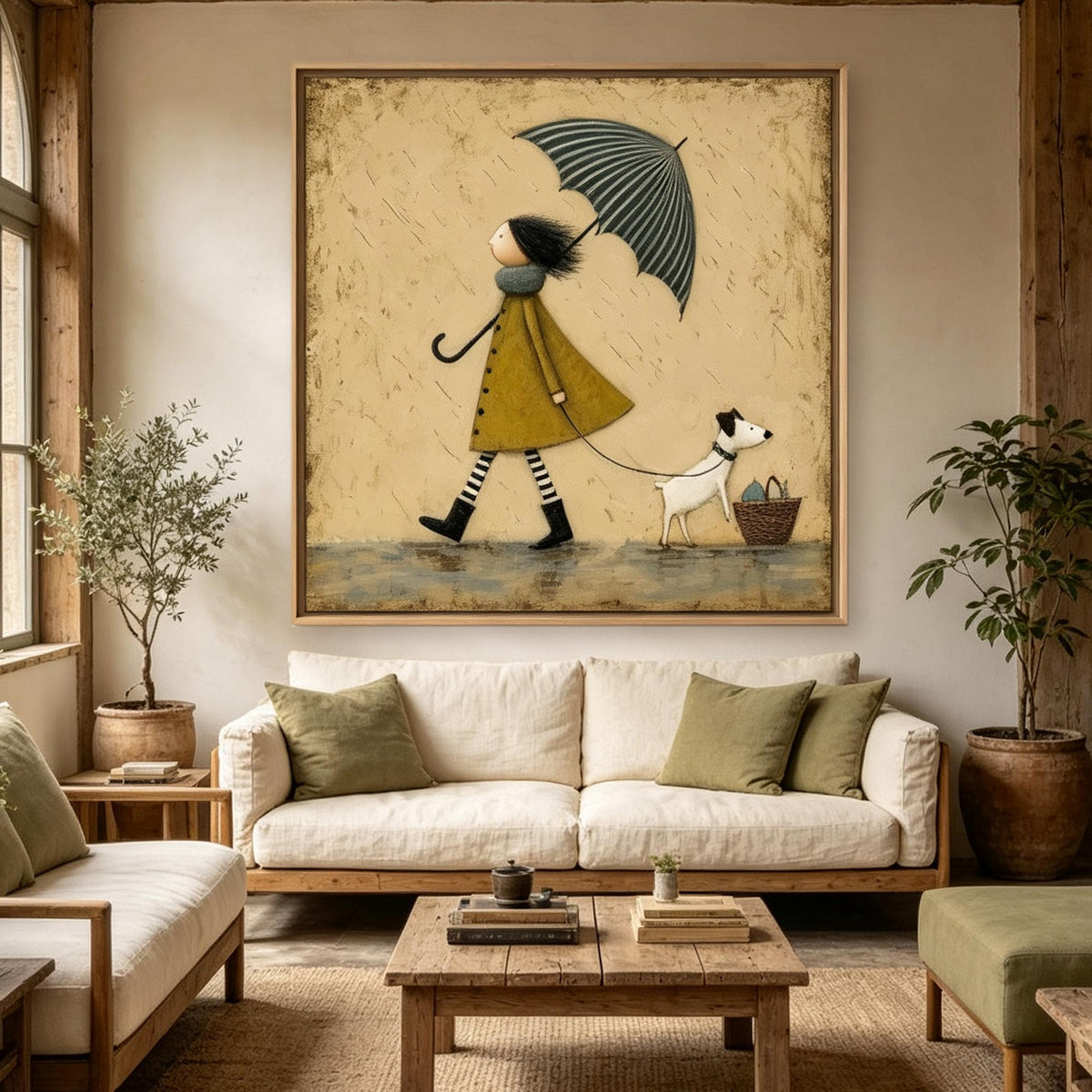 Umbrella Stroll – Whimsical Storybook Figurative Painting #UP003