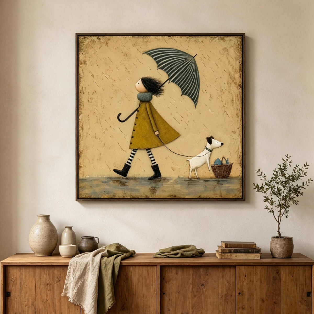 Umbrella Stroll – Whimsical Storybook Figurative Painting #UP003
