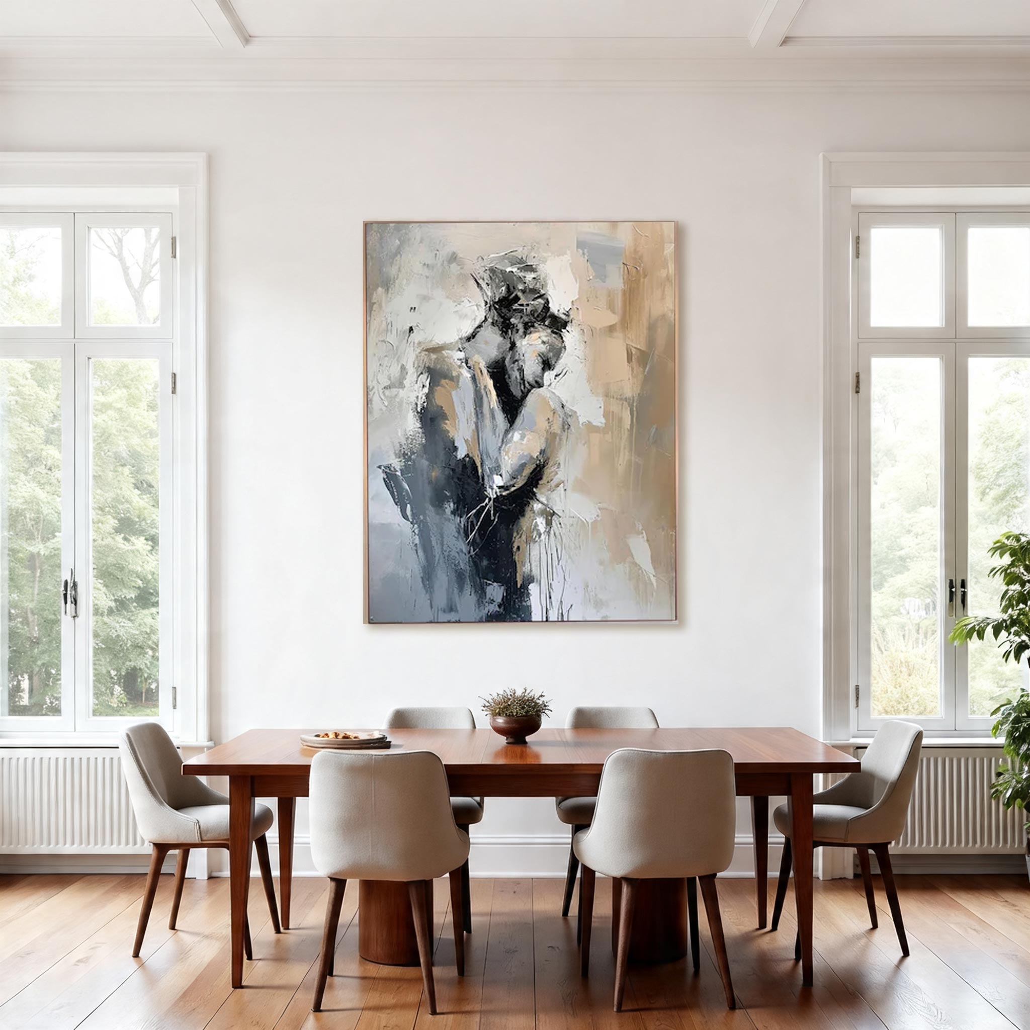 Abstract Woman Wall Art – Modern Neutral Canvas Painting #CP030