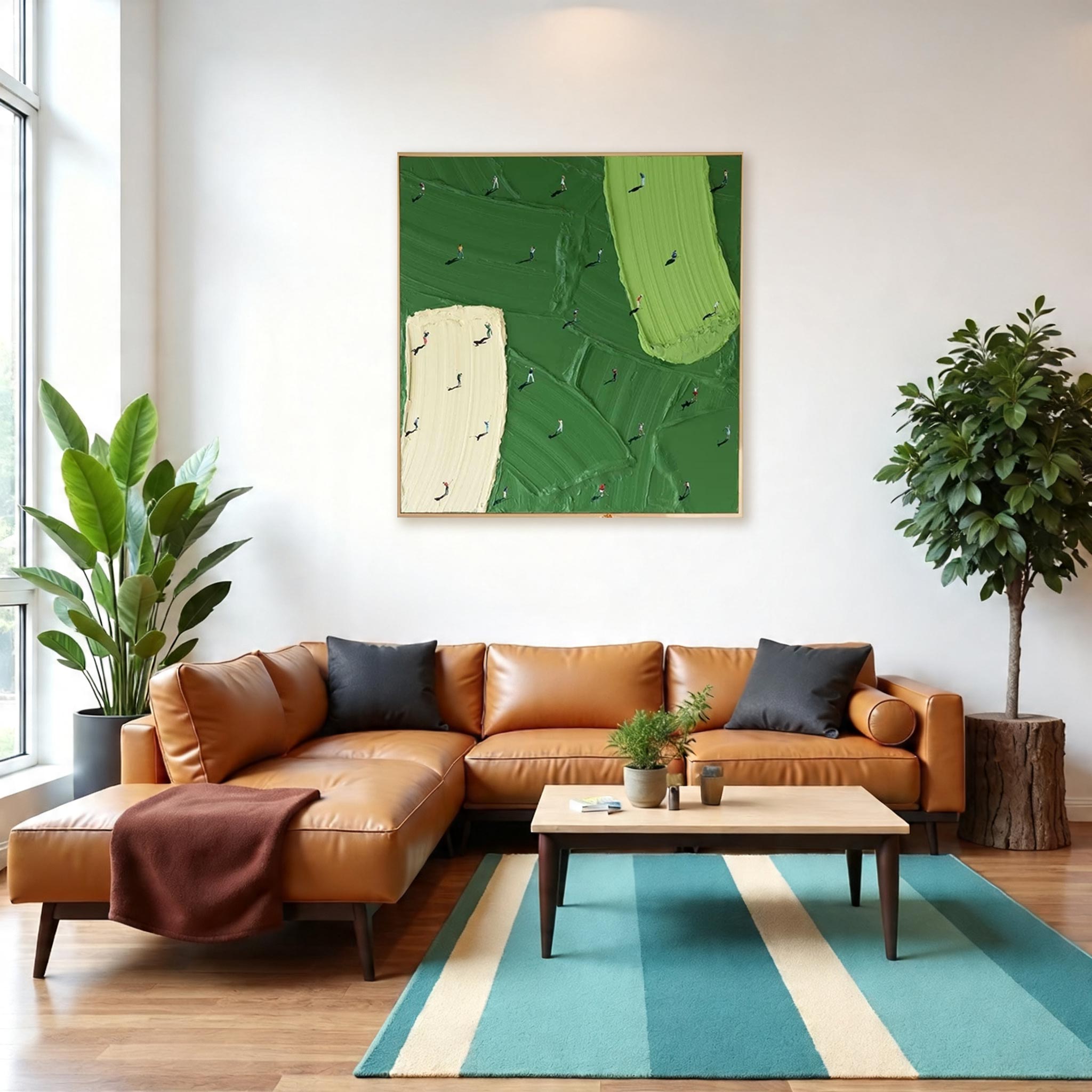 Golf Course Canvas Painting — Original Textured Green Landscape Wall Art #CP034