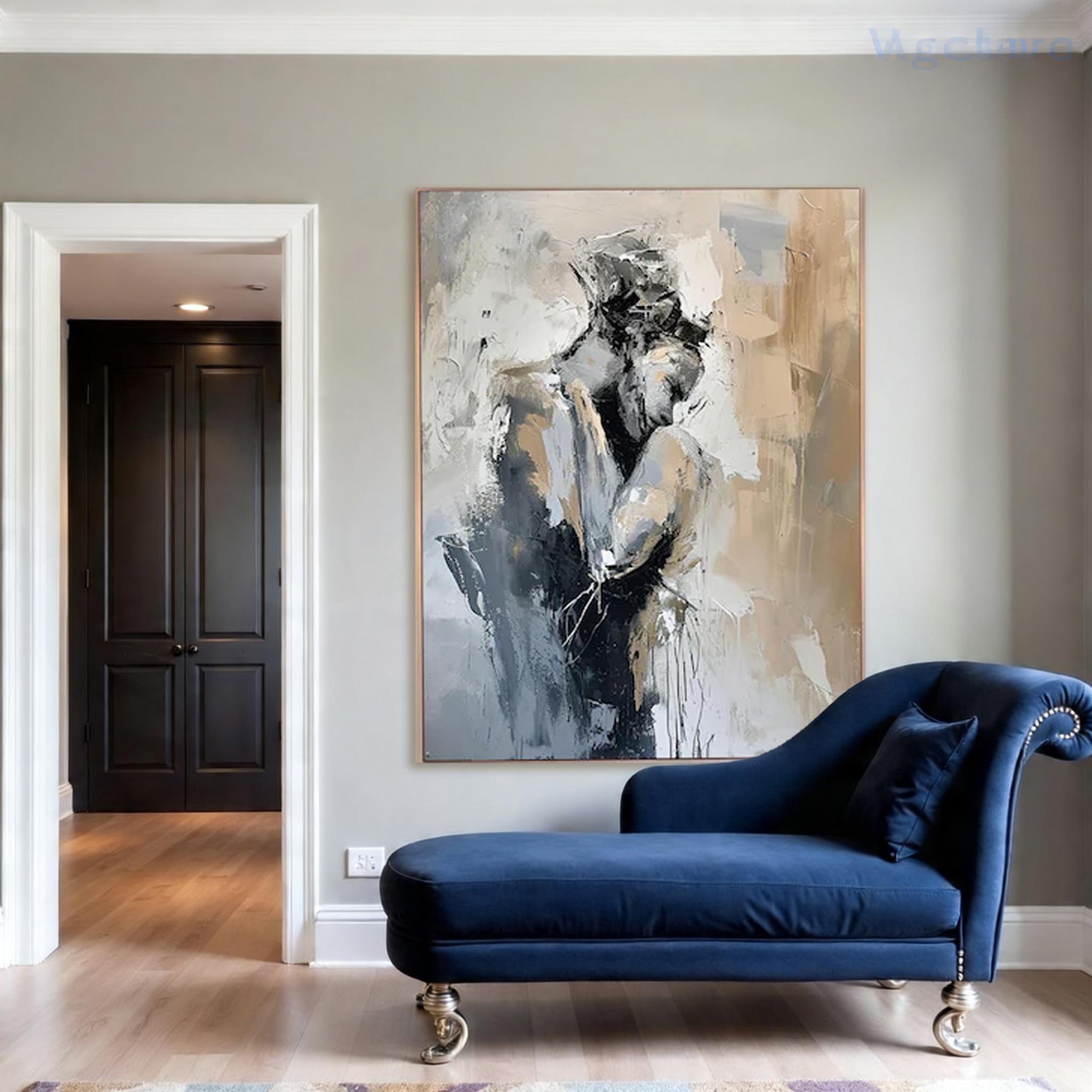 Abstract Woman Wall Art – Modern Neutral Canvas Painting #CP030