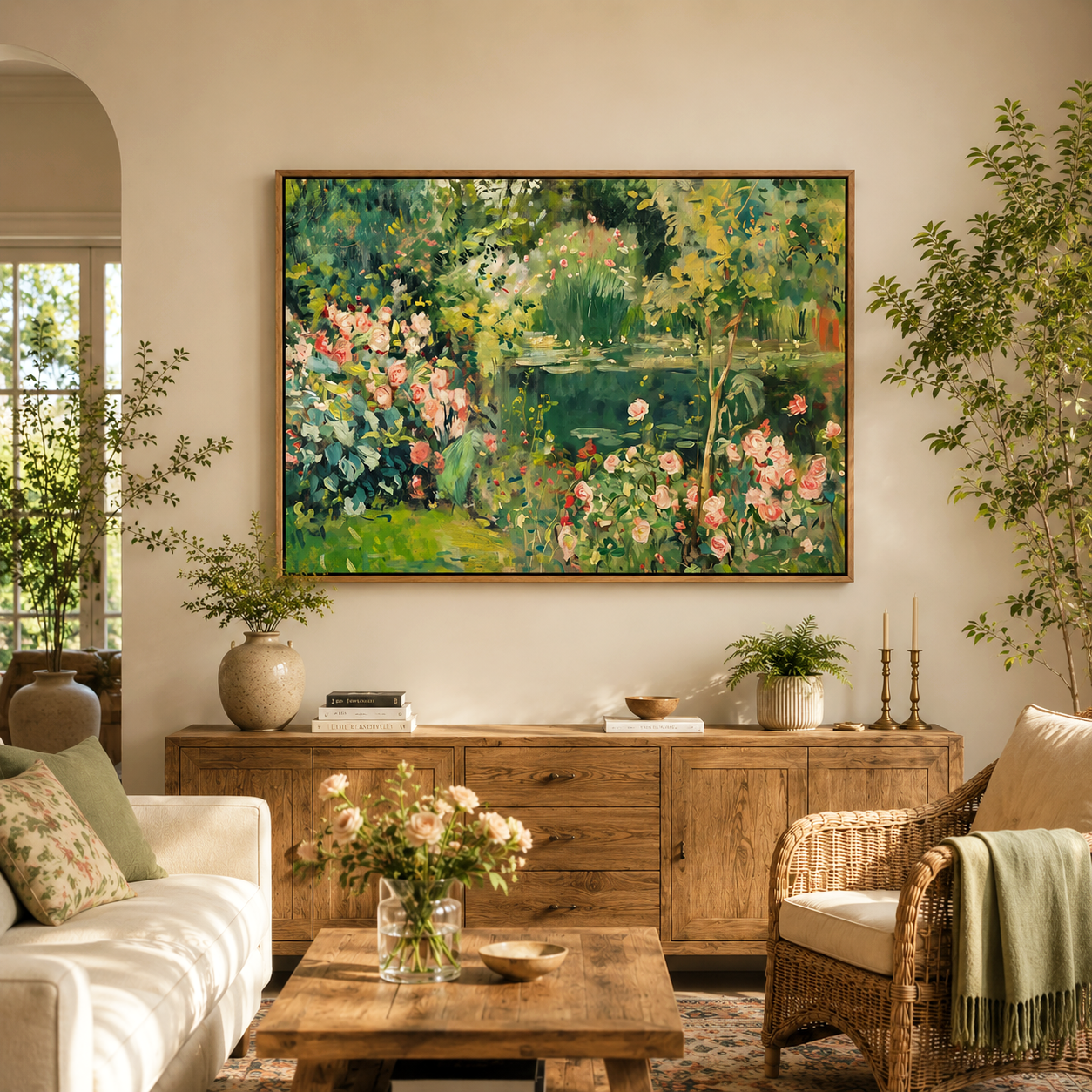 Rose Garden Pond Wall Art #FL075