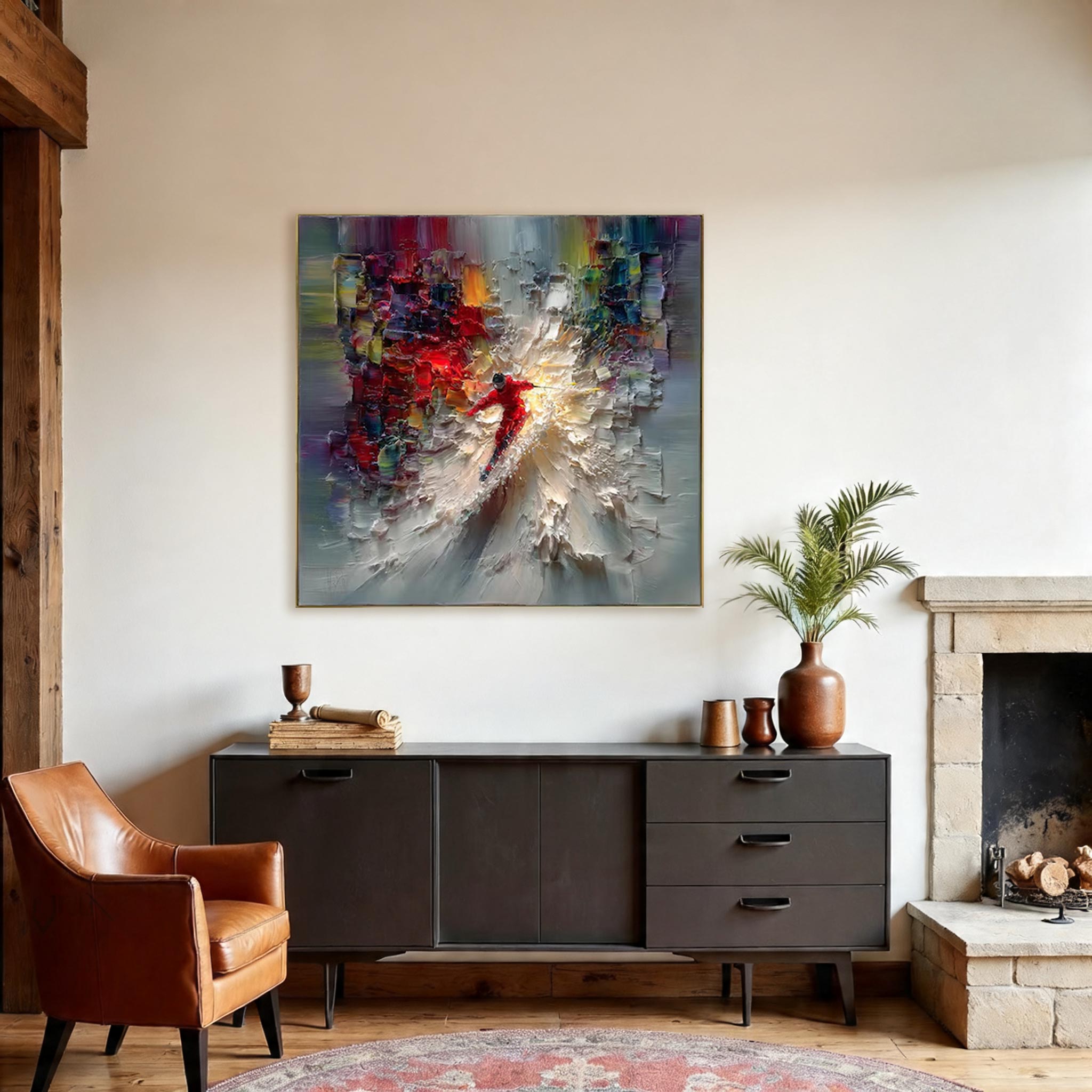 Into the Light — Colorful Impasto Skier Canvas Wall Art #PP005