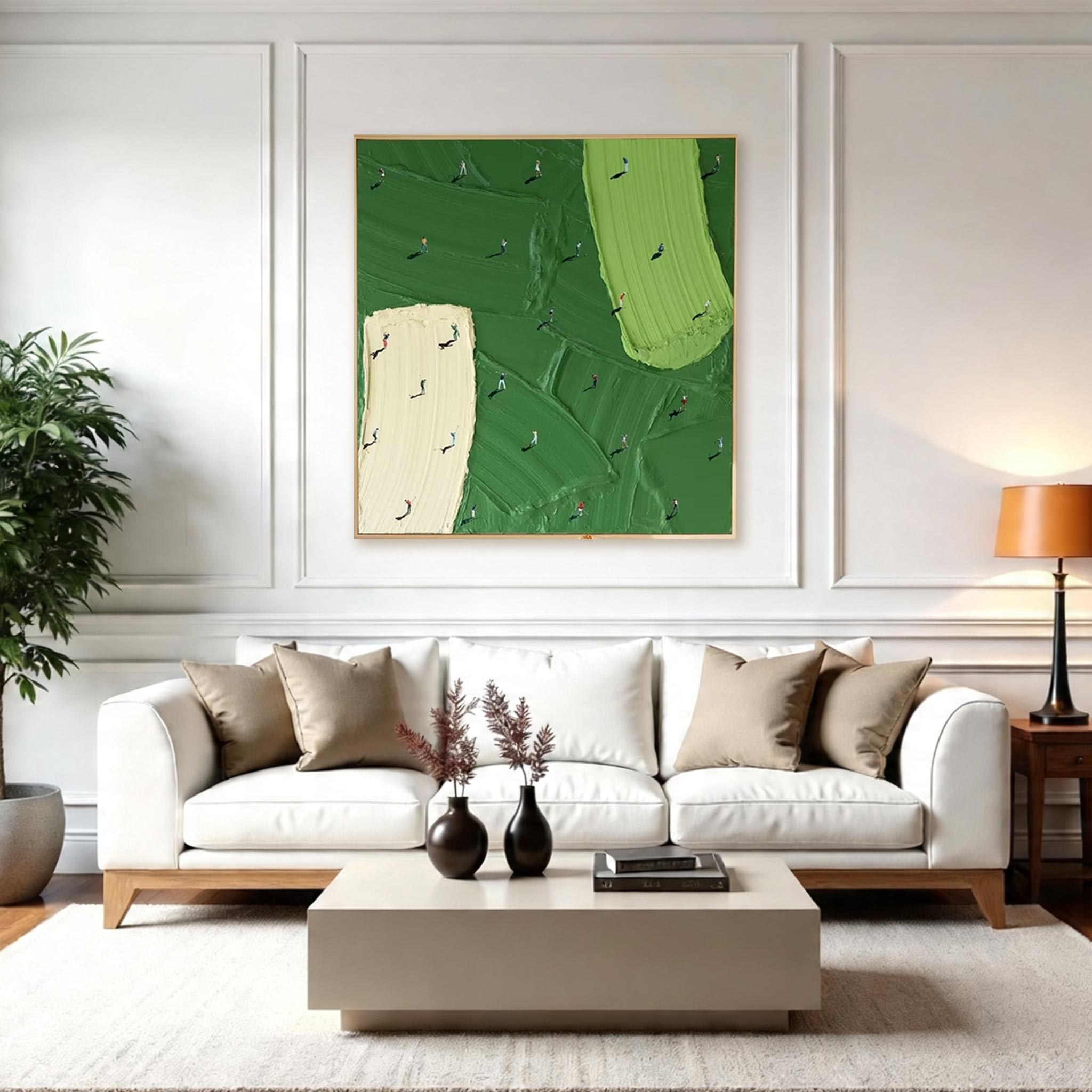Golf Course Canvas Painting — Original Textured Green Landscape Wall Art #CP034