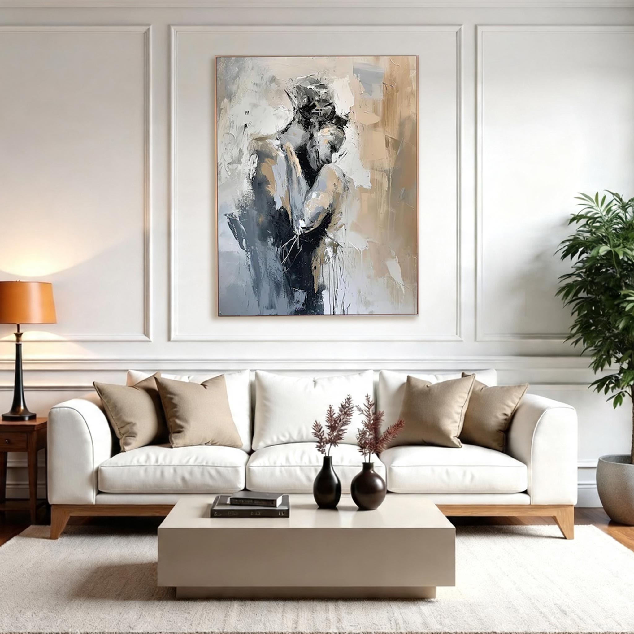 Abstract Woman Wall Art – Modern Neutral Canvas Painting #CP030