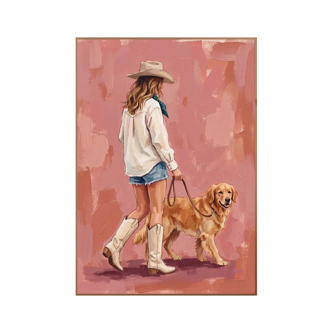 Woman Walking a Golden Retriever Wall Art #AN015