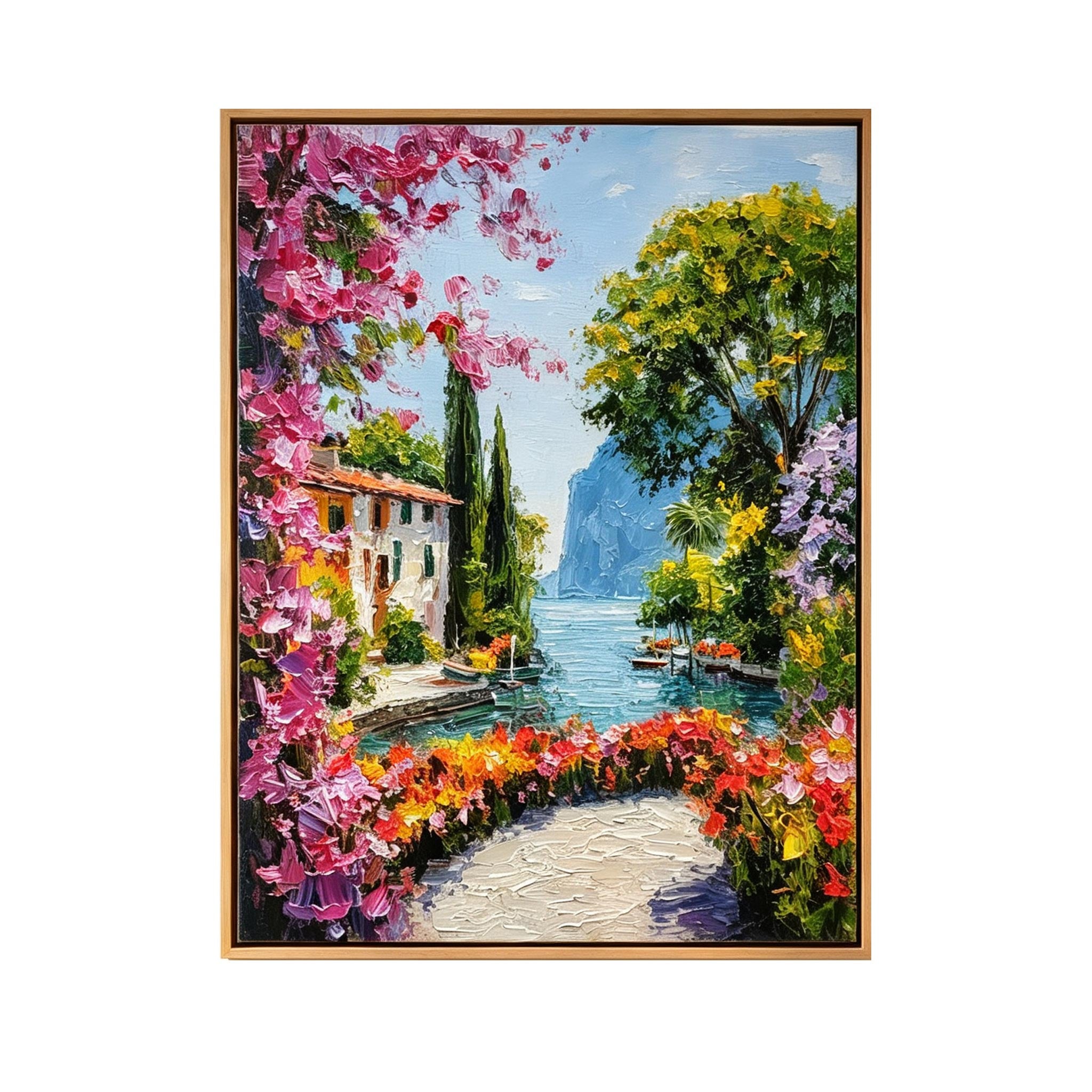 Colorful Lakeside Village Wall Art #LS018