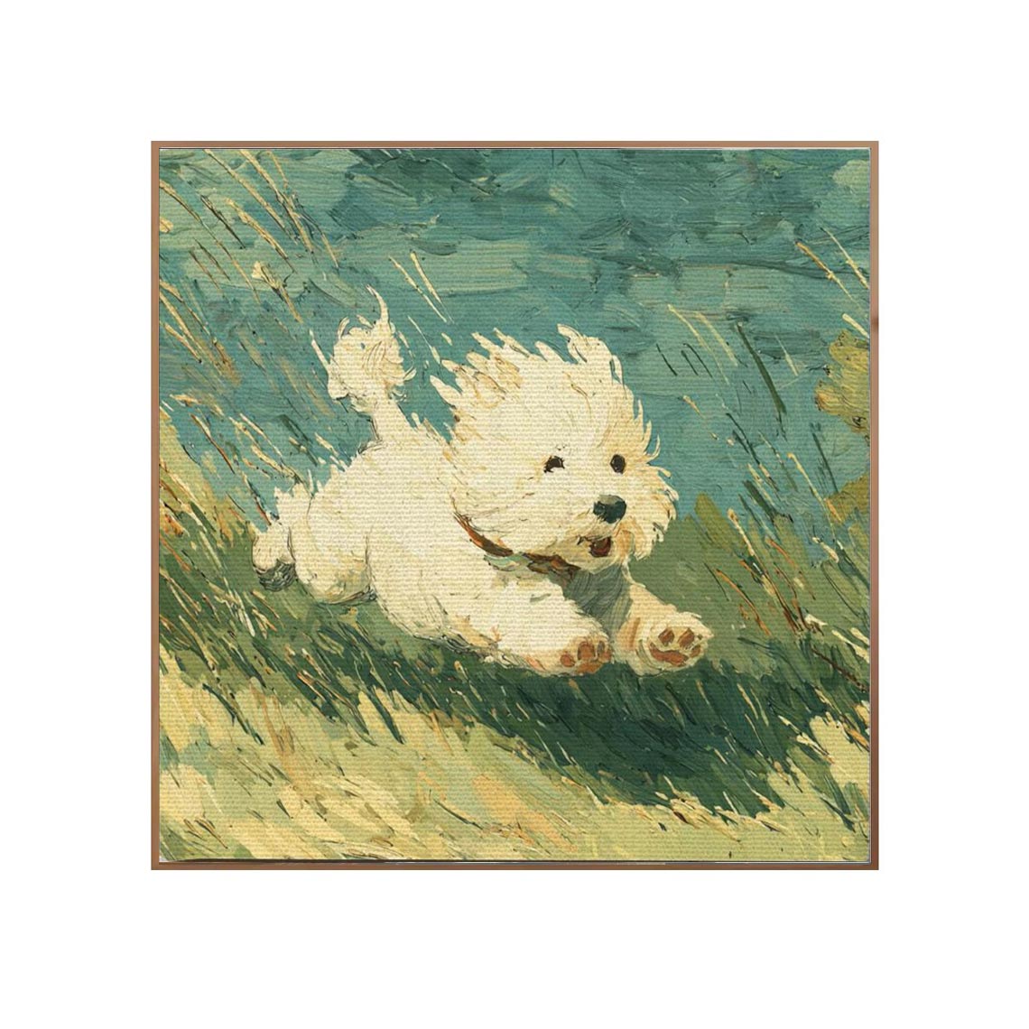 Running White Dog Wall Art #AN028