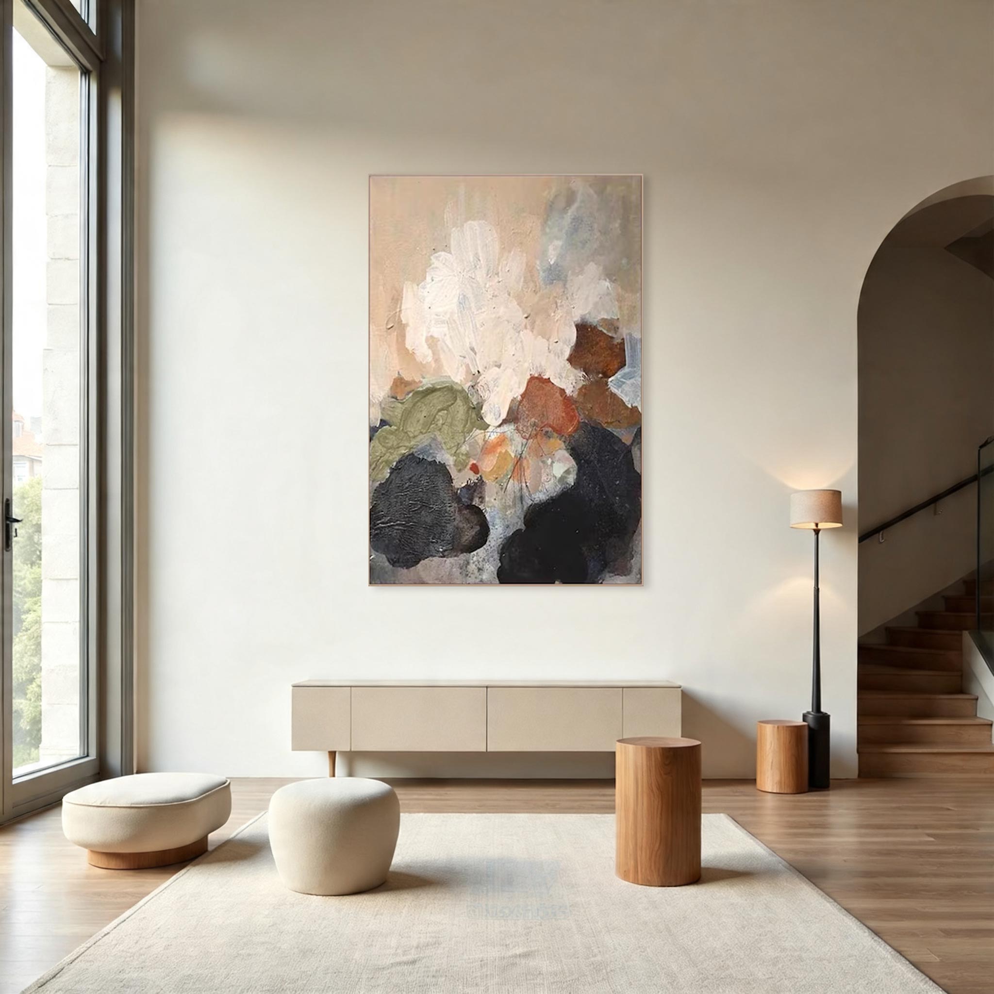 Soft Abstract Floral Wall Art – Neutral Modern Canvas Painting #CP024
