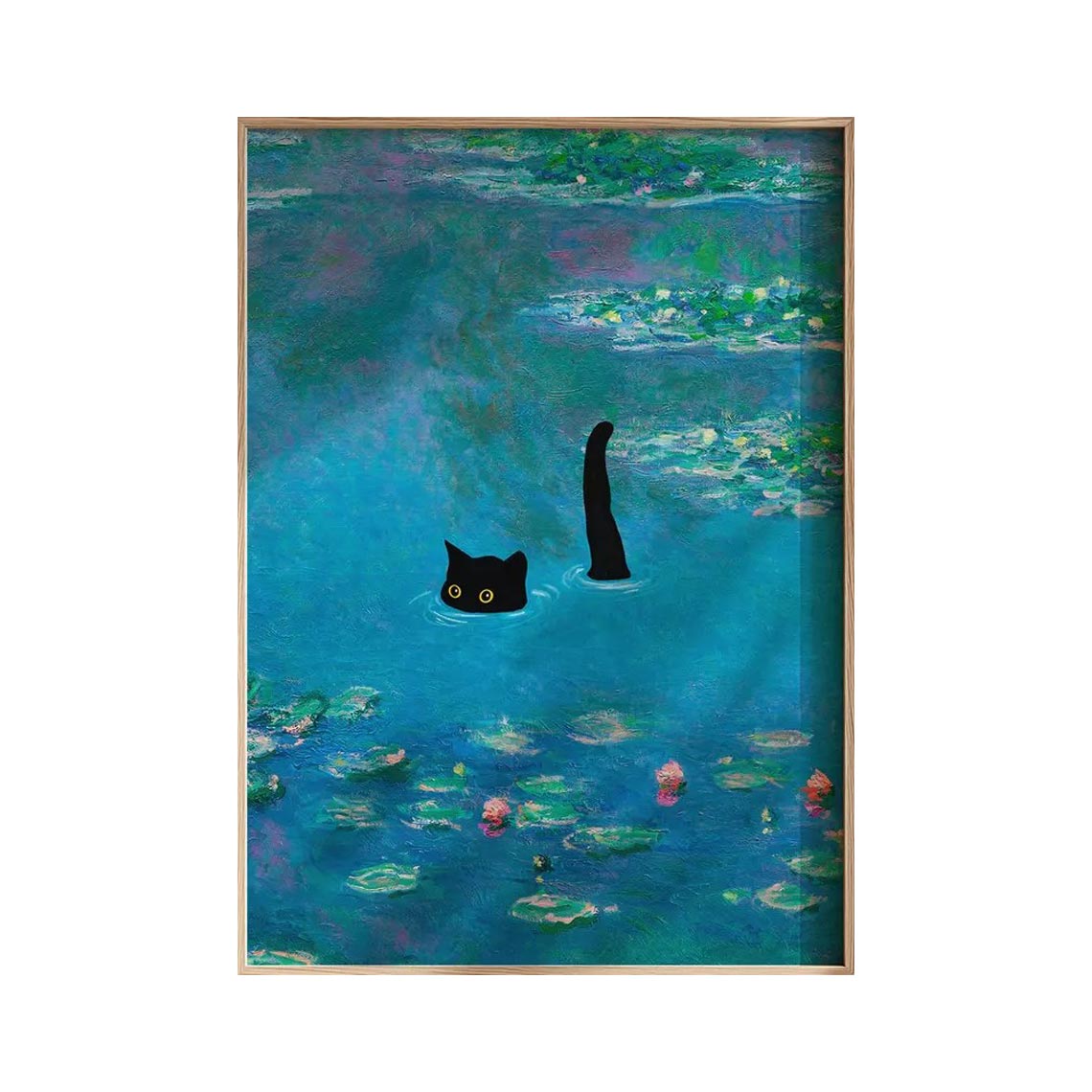 Black Cat in Lily Pond Wall Art #AN012