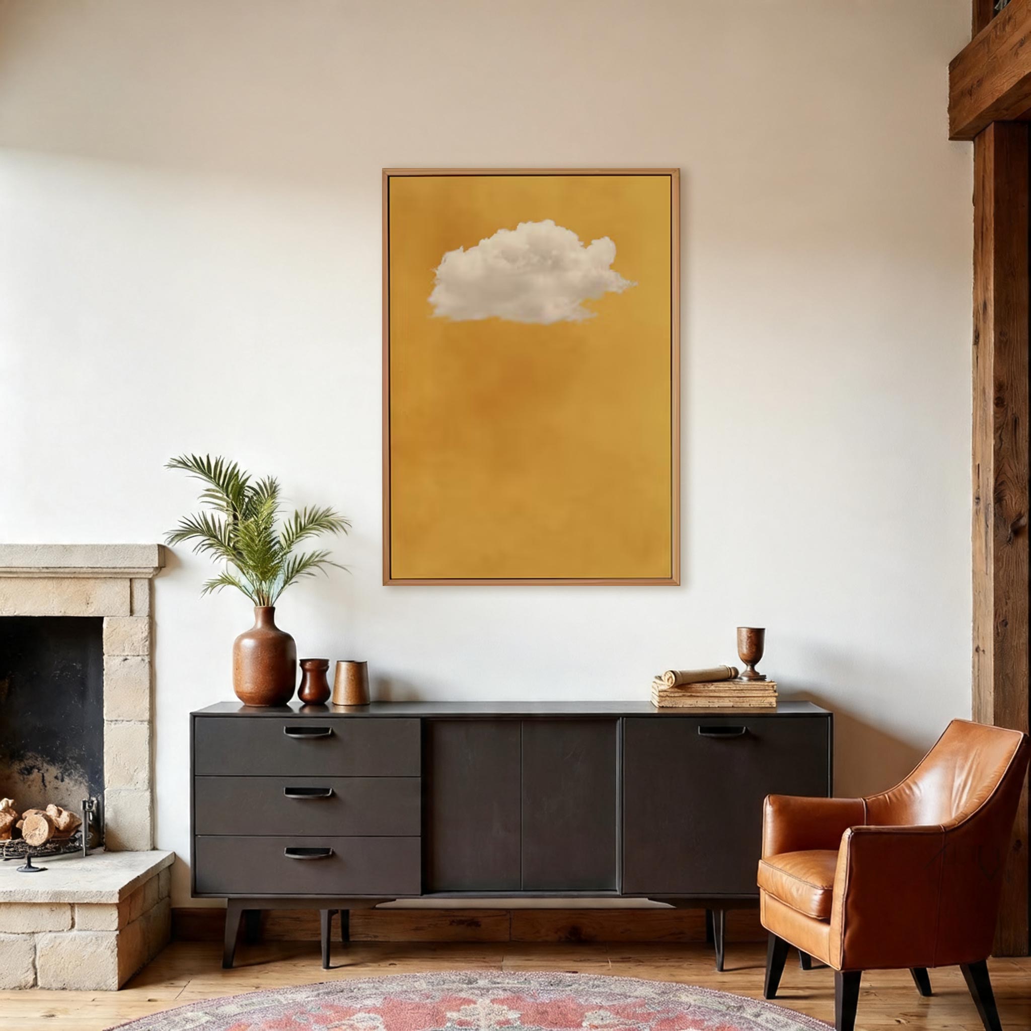 Golden Sky Cloud Canvas Wall Art — Minimalist Oil Painting  #PP003