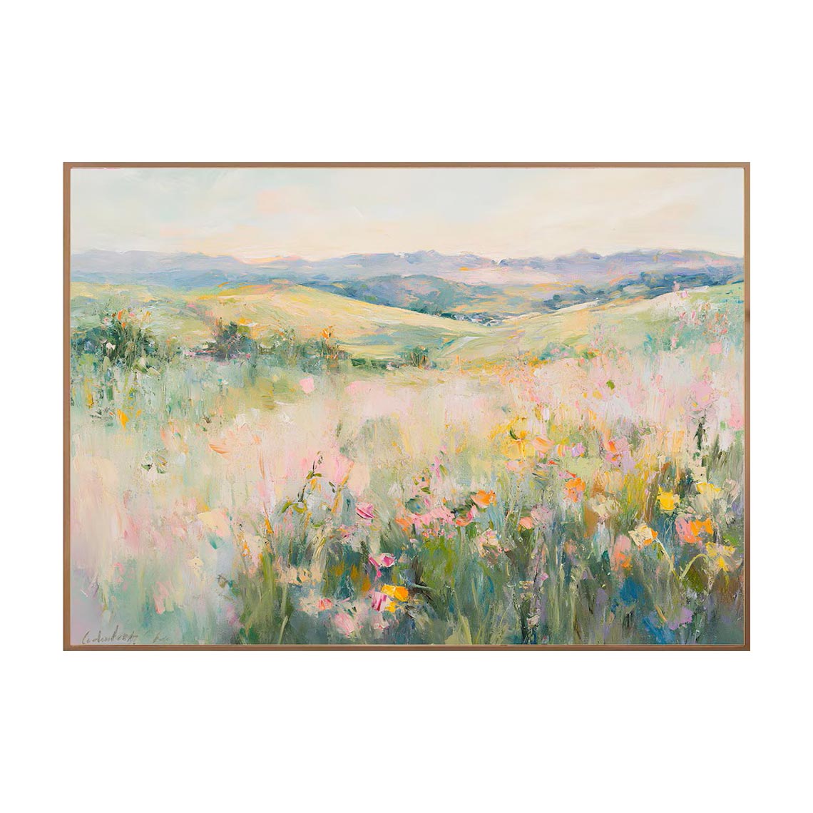 Pastel Wildflower Meadow Landscape Wall Art #LS067