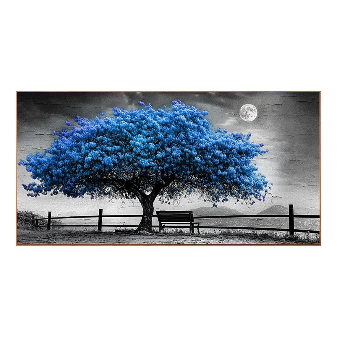 Blue Blossom Tree Under Moonlight Wall Art #LS080
