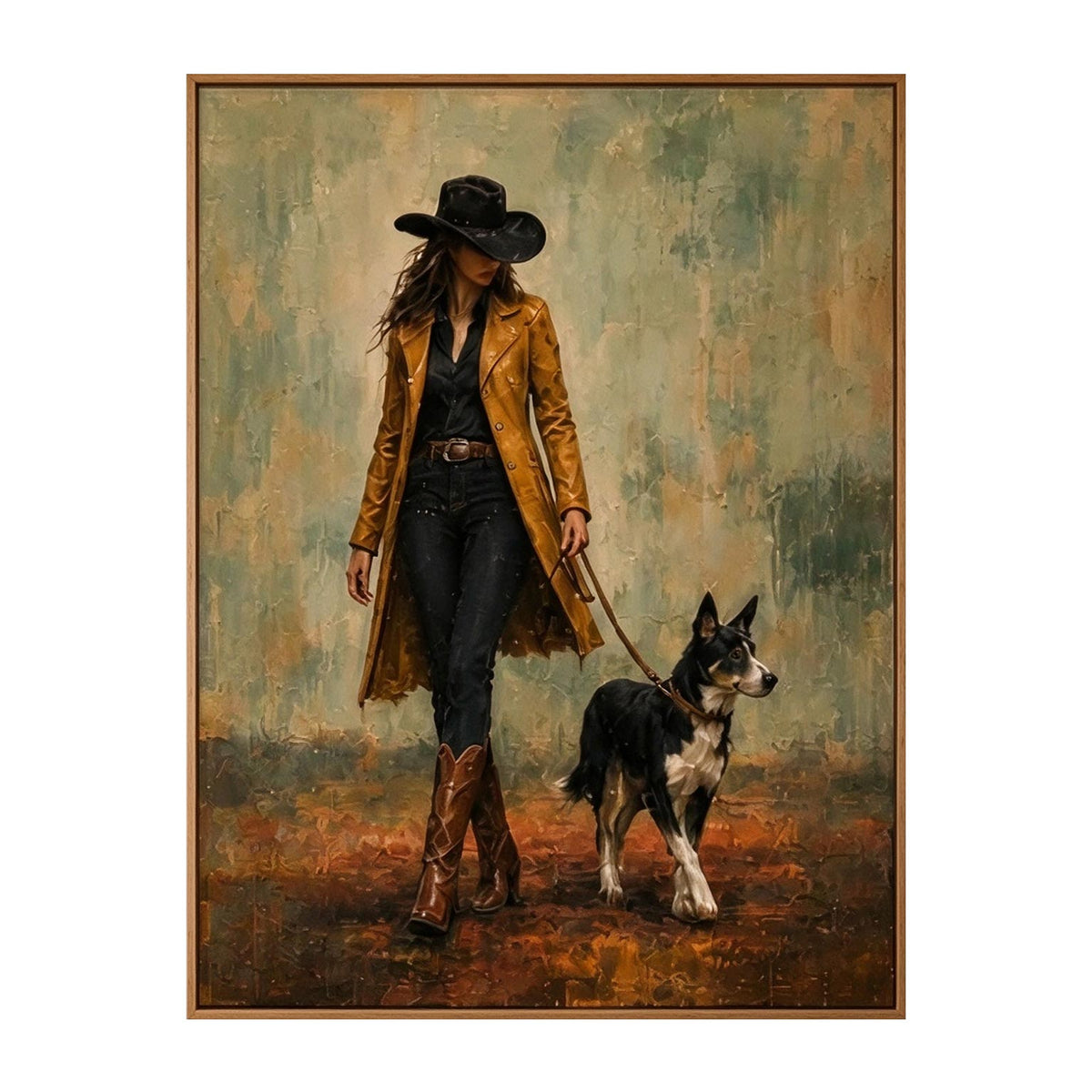 Golden Coat Walk – Impasto Figurative Painting #CA004