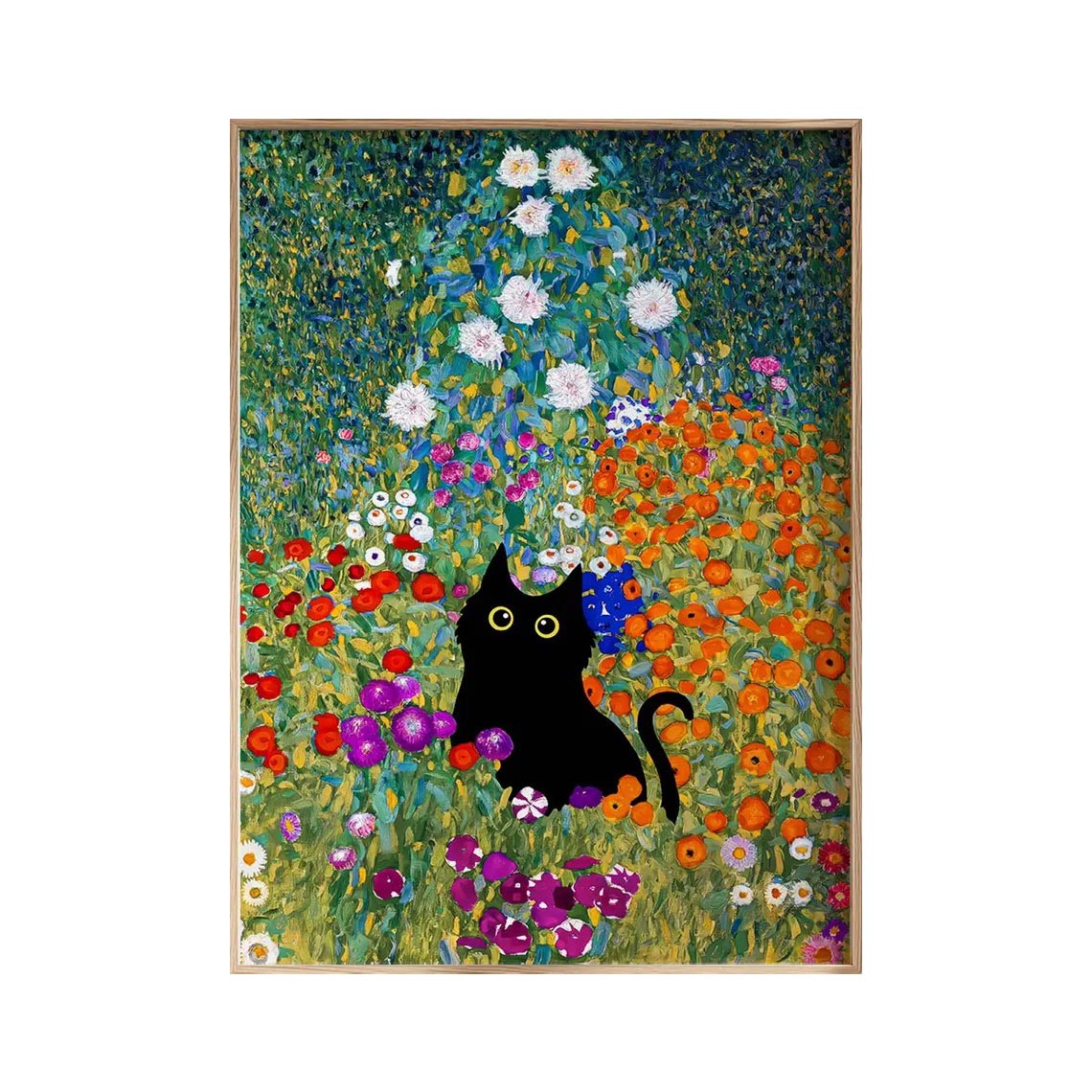 Black Cat in Flower Garden Wall Art #AN013