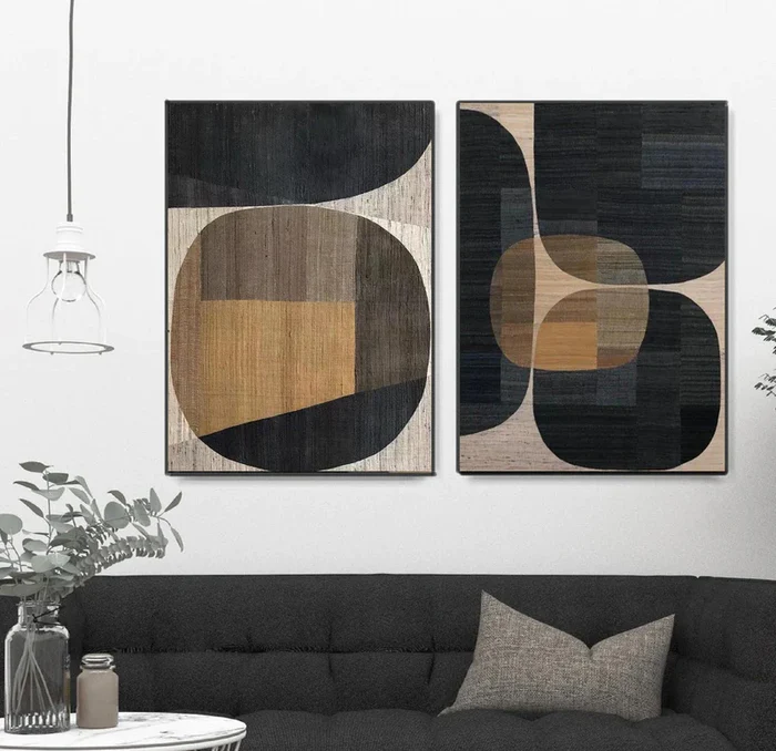 Black Plaster Art Minimalist Textured Painting Set of 2 #BT014