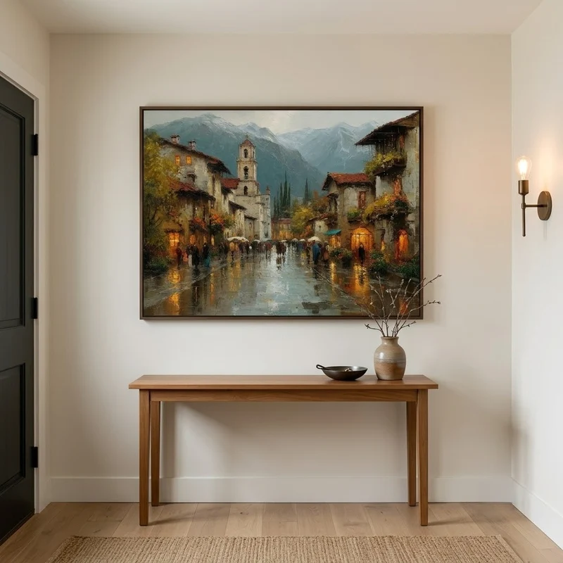 Twilight in Tuscany – Rainy Village Landscape Painting
