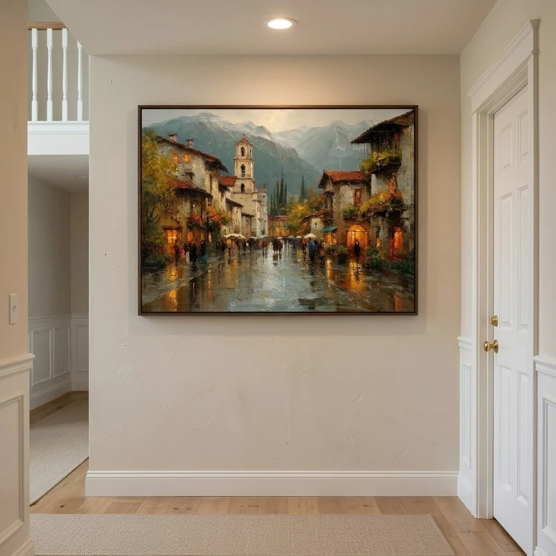 Twilight in Tuscany – Rainy Village Landscape Painting