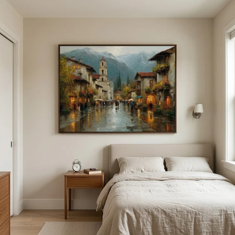 Twilight in Tuscany – Rainy Village Landscape Painting