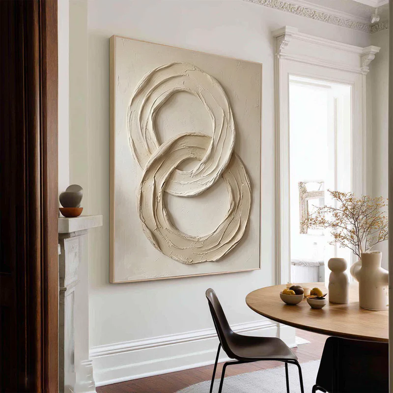 Infinity — Double Circle Impasto Sculptural Canvas Wall Art in Ivory & Sand #CP054
