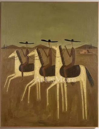 Western Horse Rider Wall Art | Hand-Painted Oil Painting #HA054