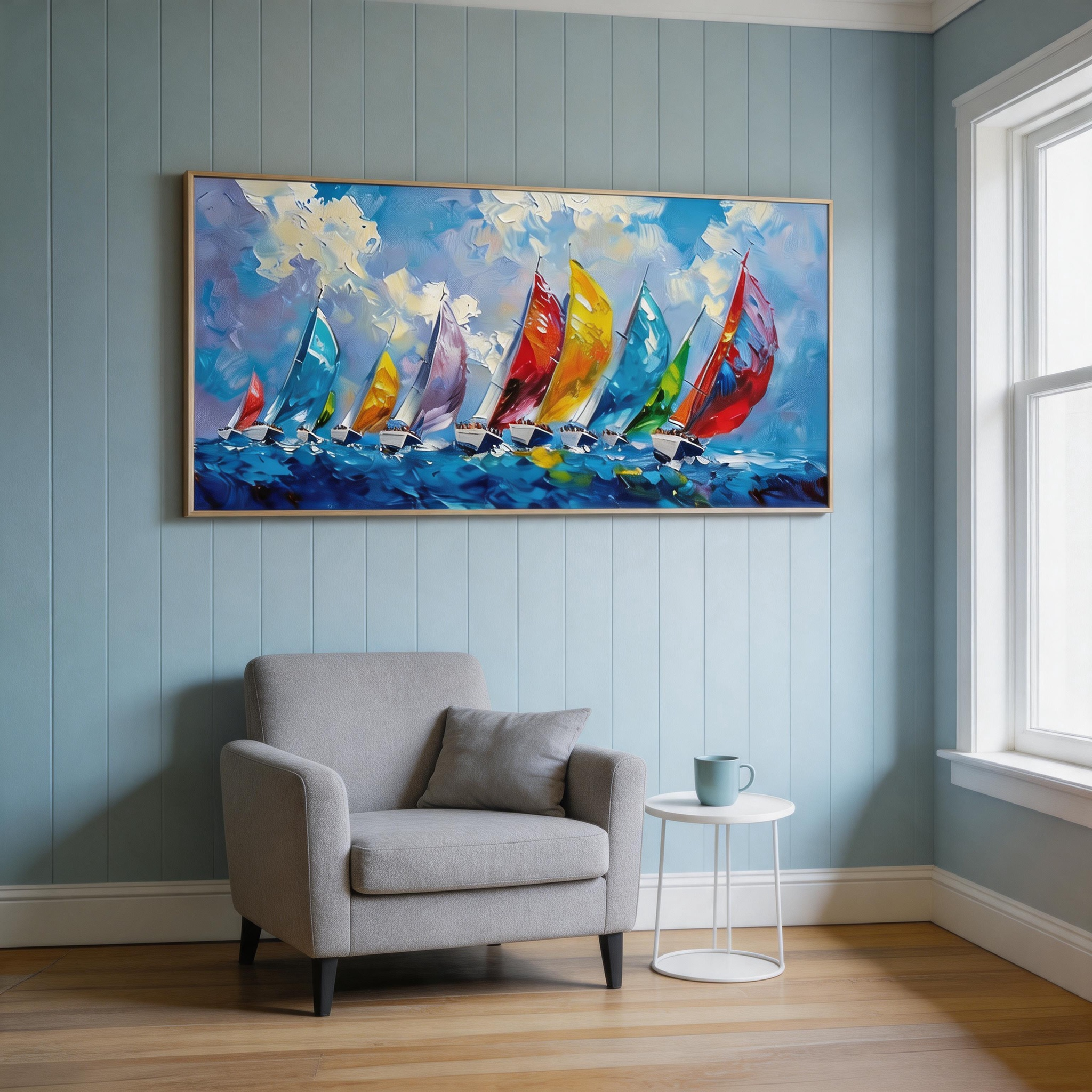 Full Sail — Colourful Regatta Impasto Canvas Wall Art #CP044