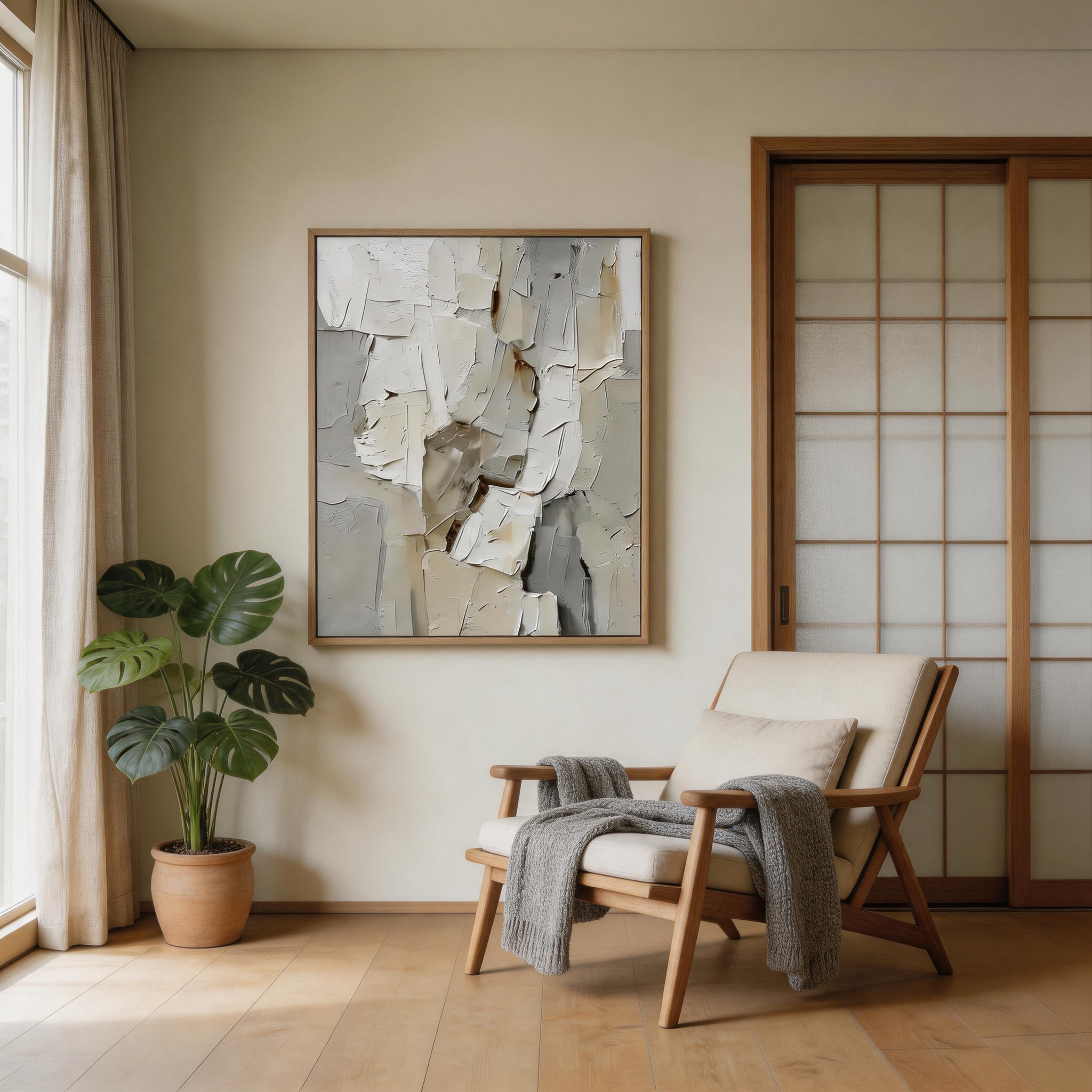 Layered Light — White & Grey Heavy Impasto Textured Canvas Wall Art #GT010