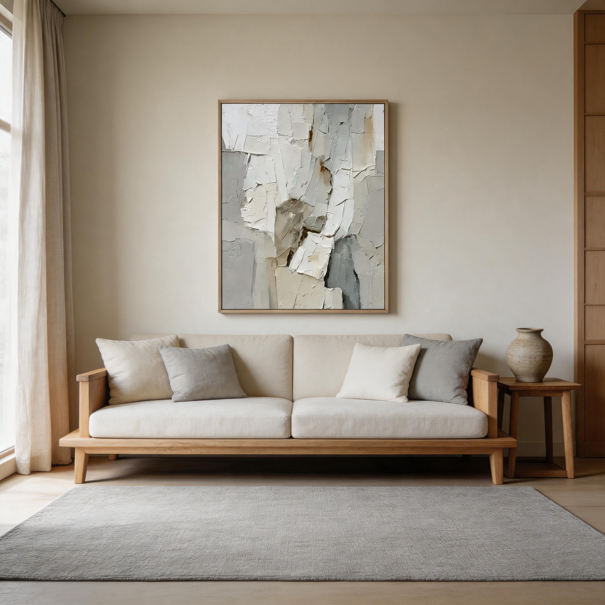 Layered Light — White & Grey Heavy Impasto Textured Canvas Wall Art #GT010