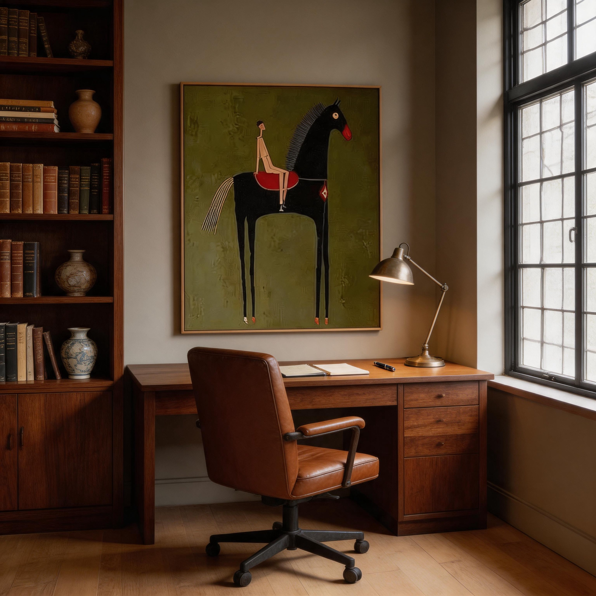 The Long Ride — Naïve Folk Art Horse & Rider Canvas Wall Art #HA029