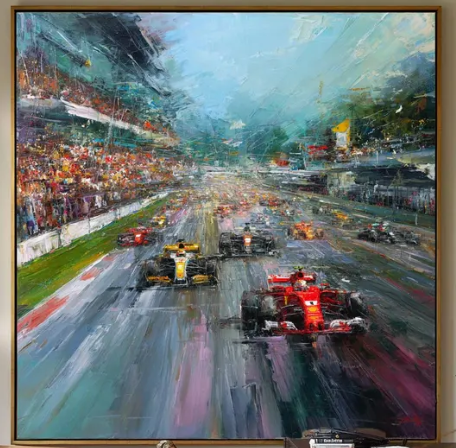 Racing Track Wall Art | Hand-Painted Formula Car Oil Painting #CP063
