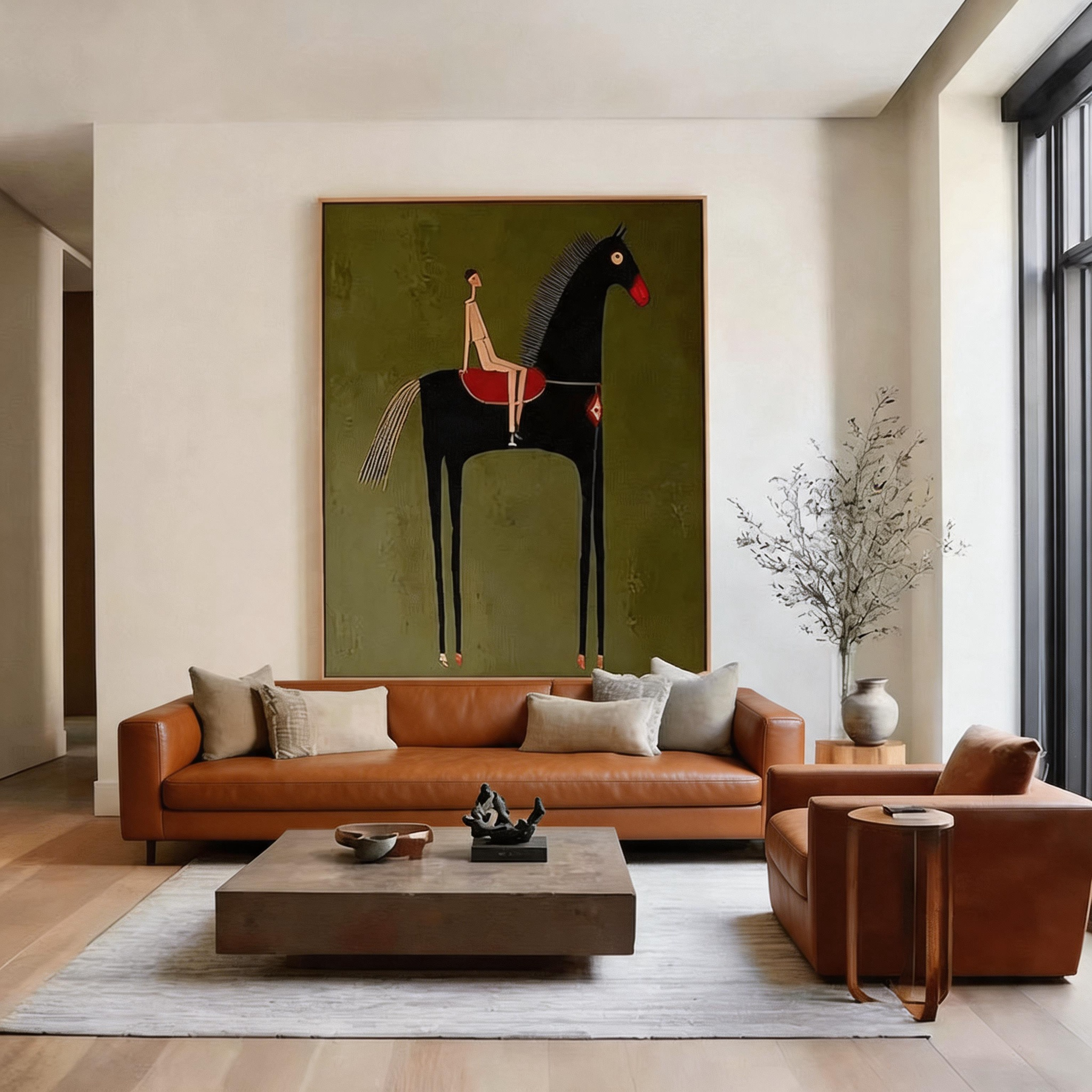 The Long Ride — Naïve Folk Art Horse & Rider Canvas Wall Art #HA029