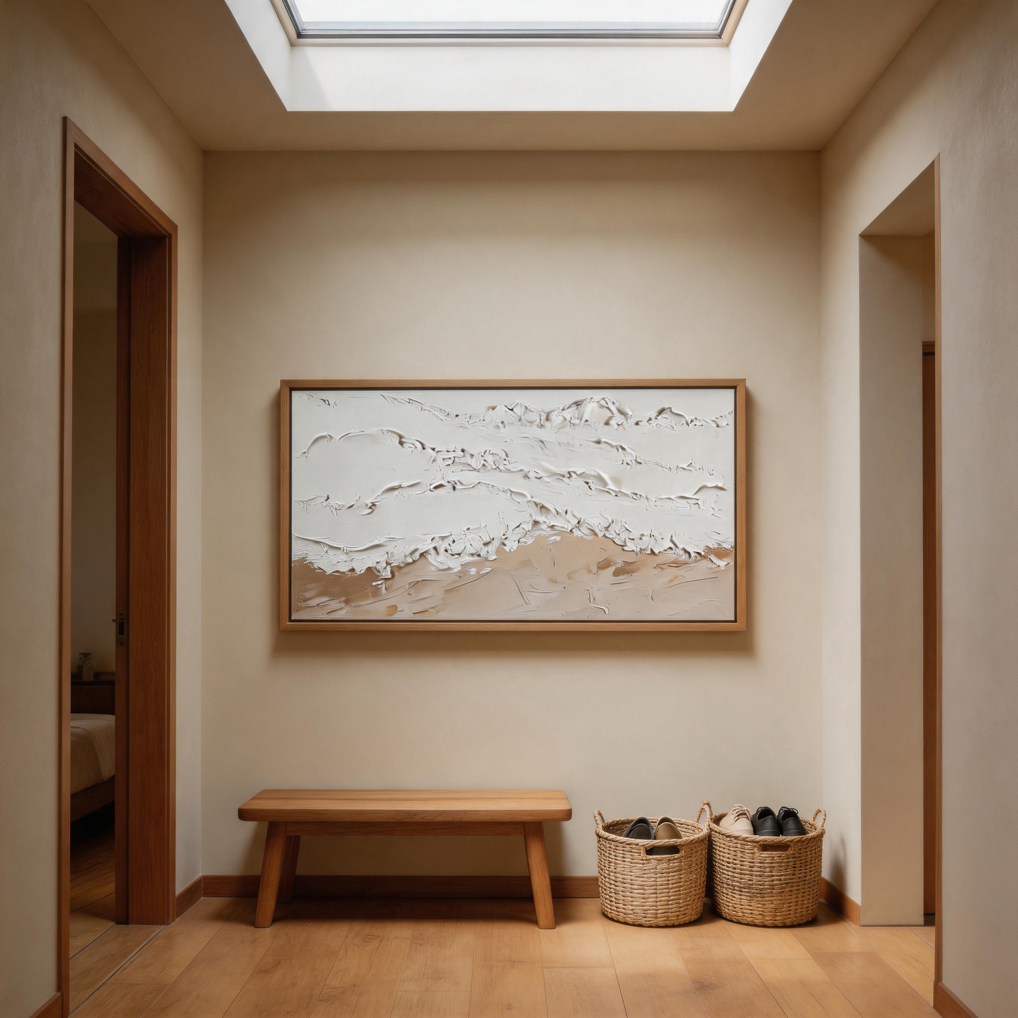 The Dunes — White & Sand Impasto Panoramic Canvas Wall Art Above Sofa #WT010