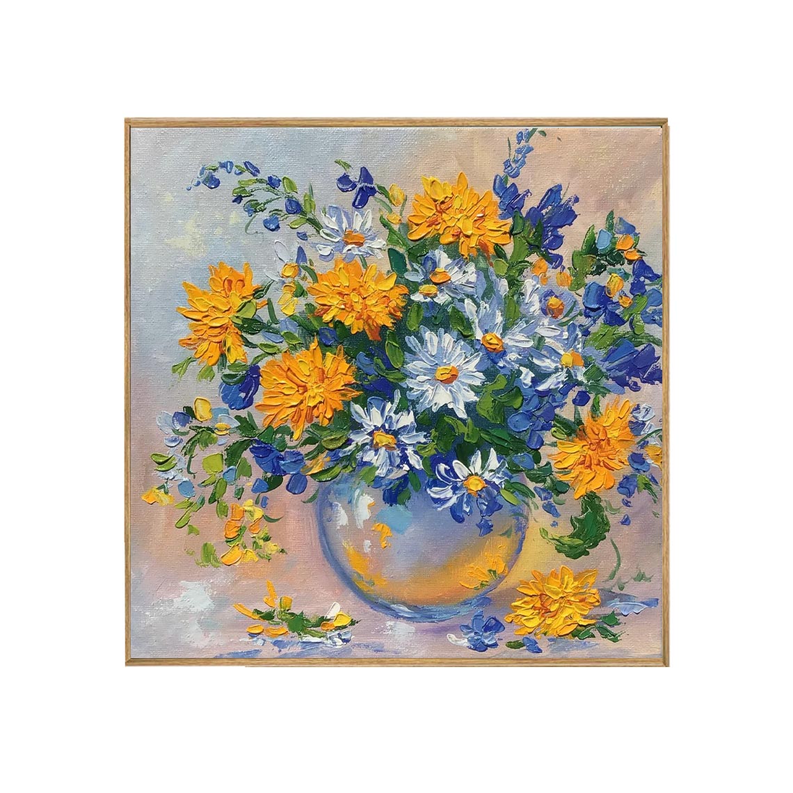 Blue and Yellow Floral Vase Wall Art #FL074