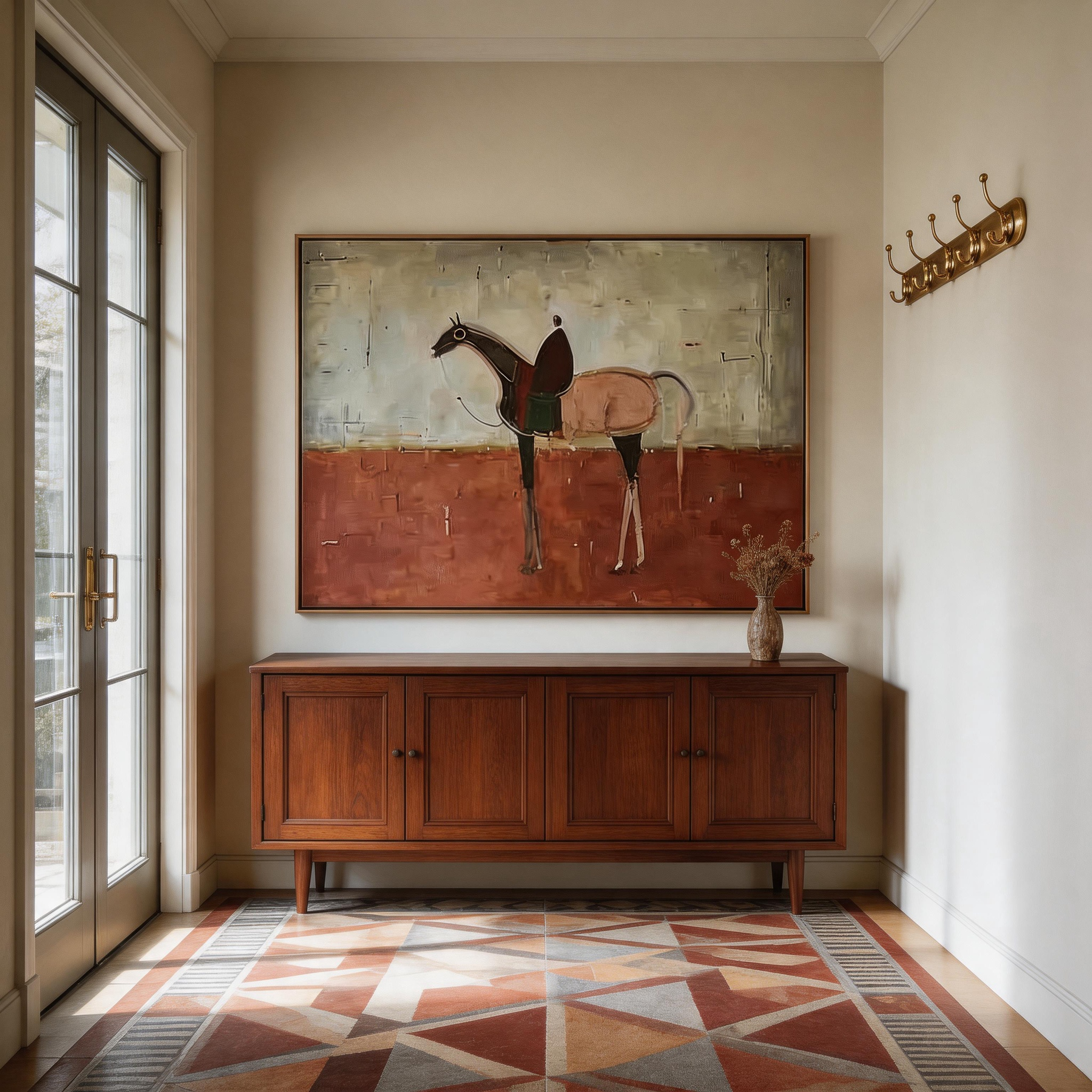 Terra & Ivory — Abstract Equestrian Canvas Wall Art in Terracotta & Stone #HA031