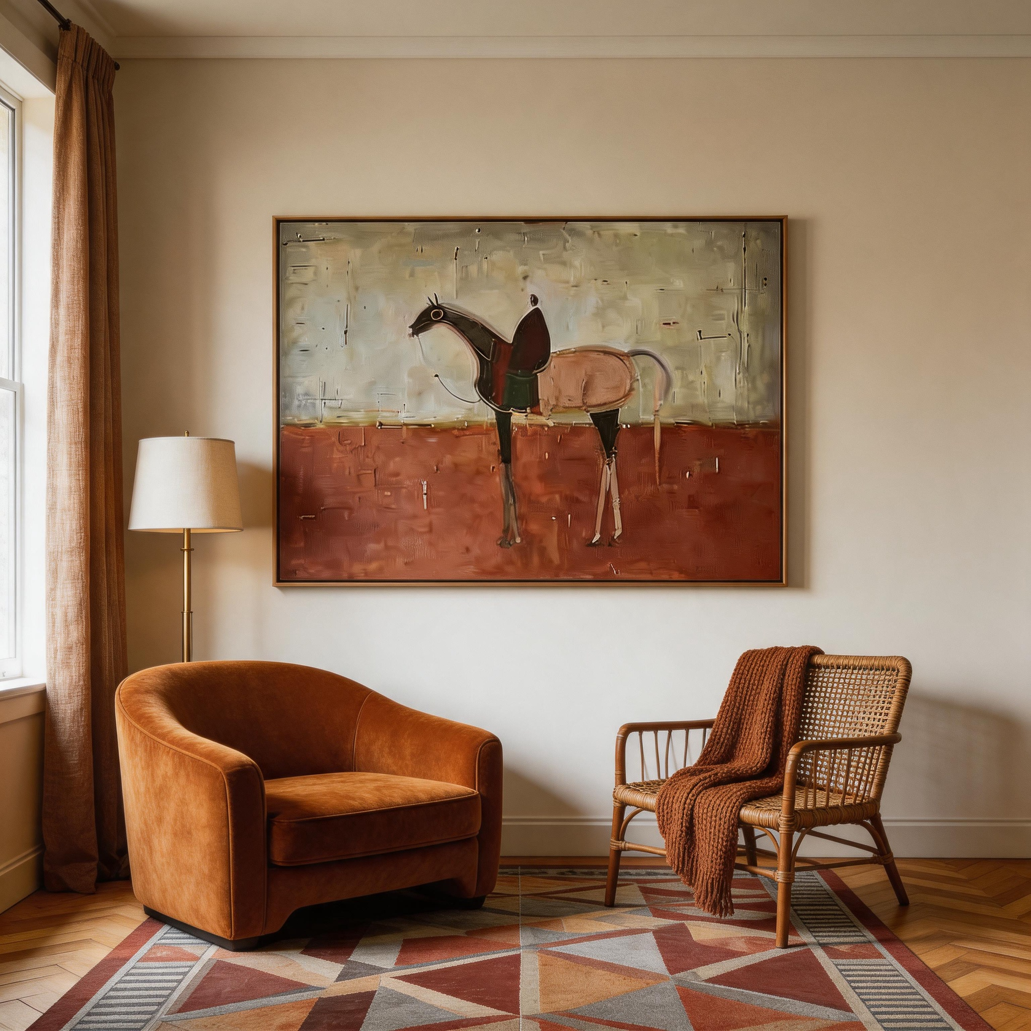 Terra & Ivory — Abstract Equestrian Canvas Wall Art in Terracotta & Stone #HA031