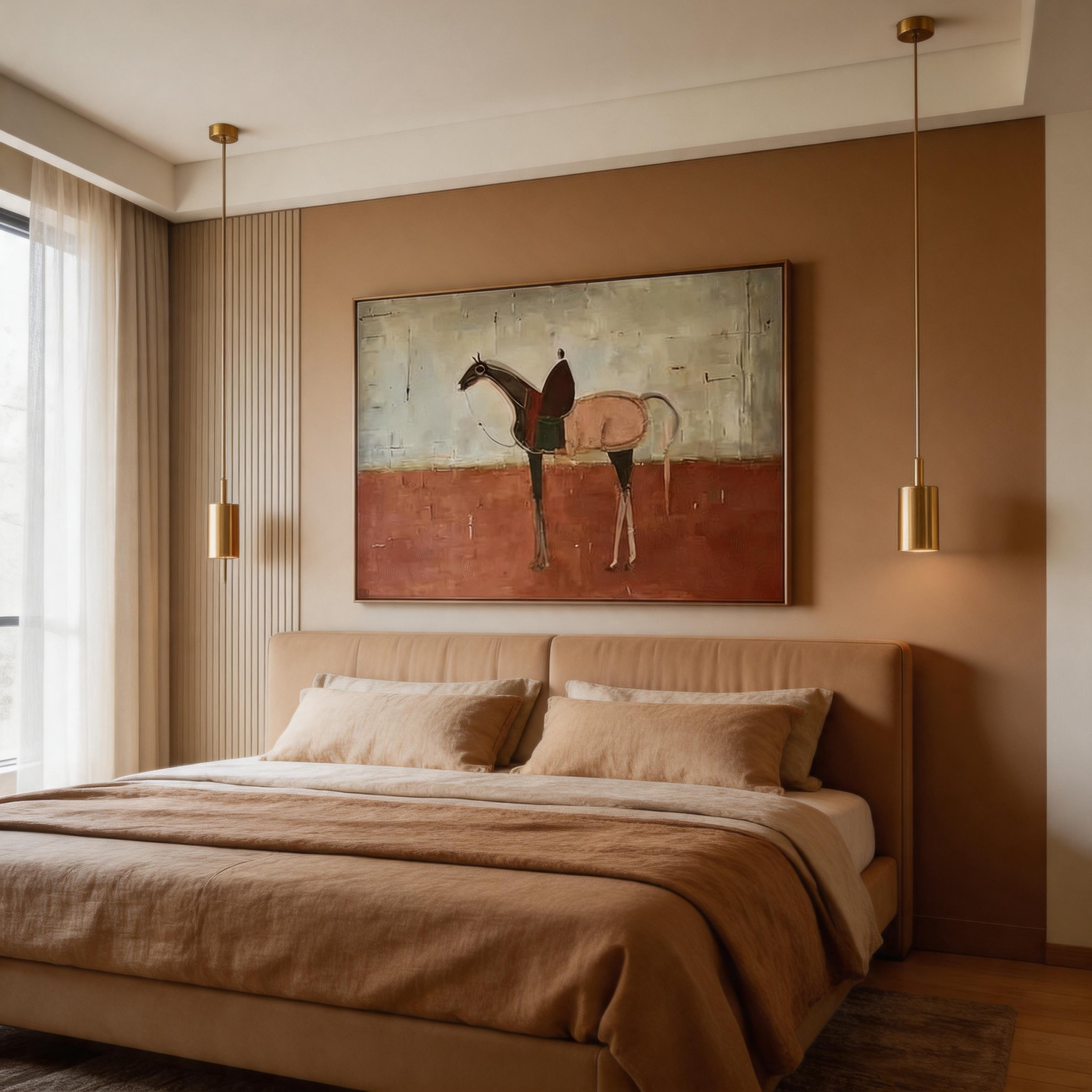 Terra & Ivory — Abstract Equestrian Canvas Wall Art in Terracotta & Stone #HA031