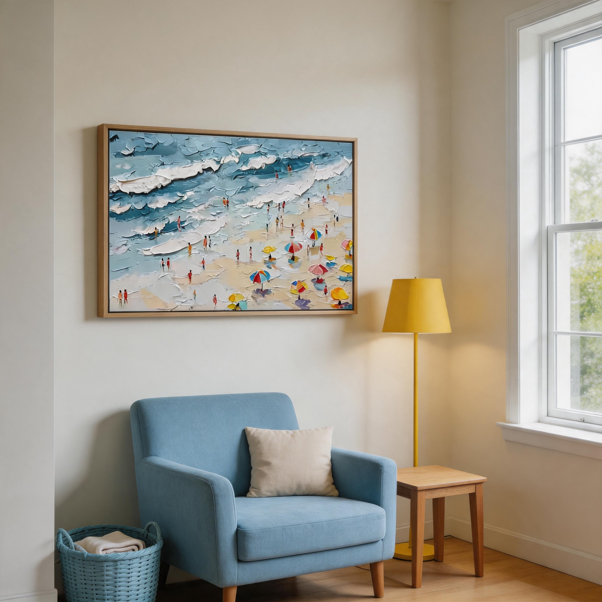 High Tide — Bold Impasto Beach Scene Canvas Wall Art with Figures & Umbrellas #CP050
