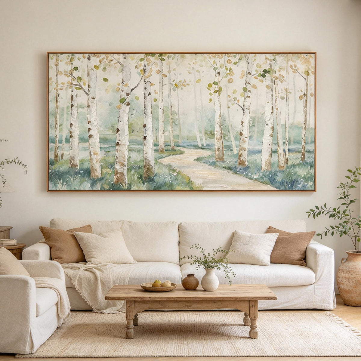 Soft Neutral Birch Forest Landscape Wall Art #LS069