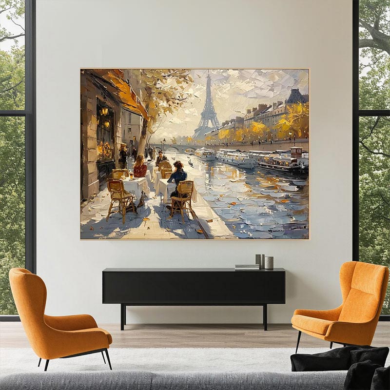 Paris Eiffel Tower Impressionist Canvas Wall Art #AT035