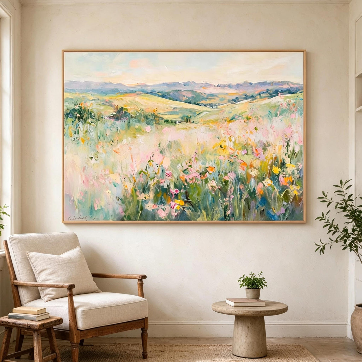Pastel Wildflower Meadow Landscape Wall Art #LS067