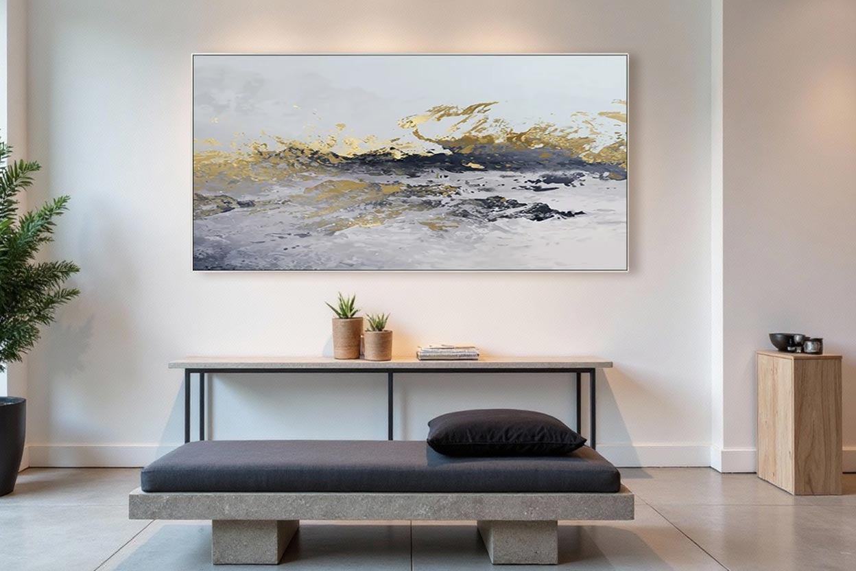 Minimalist Abstract White & Gold Oil Painting #GT004