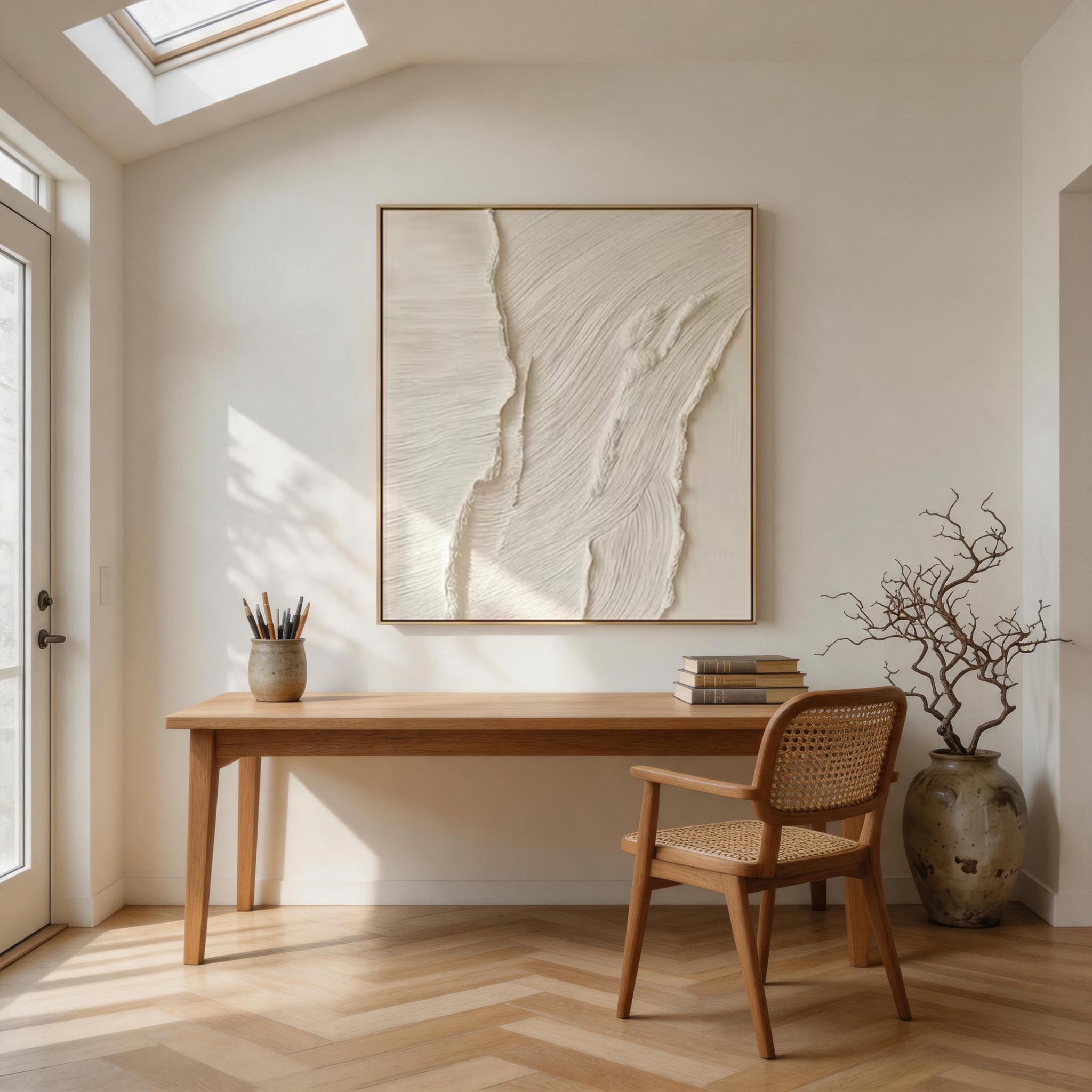 Canyon Light — White Ridge Texture Sculptural Canvas Wall Art #WT011