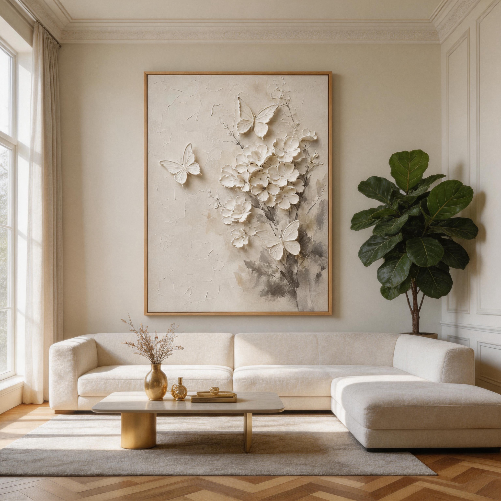 Neutral Butterfly Floral Wall Art #FL053