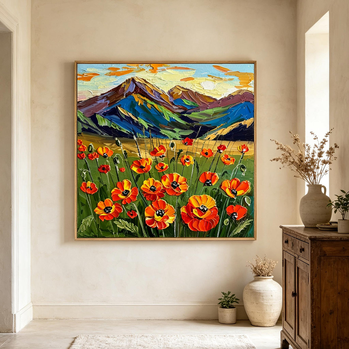 Poppy Mountain Landscape Wall Art #FL079